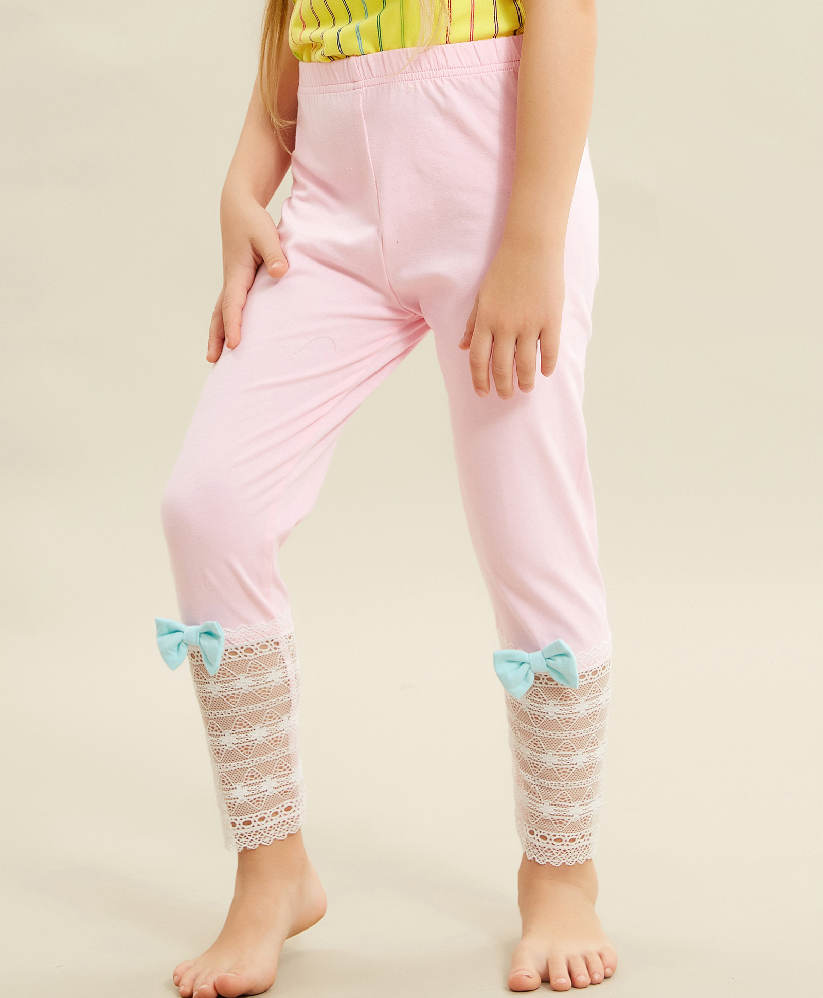 Kookie Kids Full Length Cotton Lycra Leggings With Lace And Bow Applique - Pink-image-43