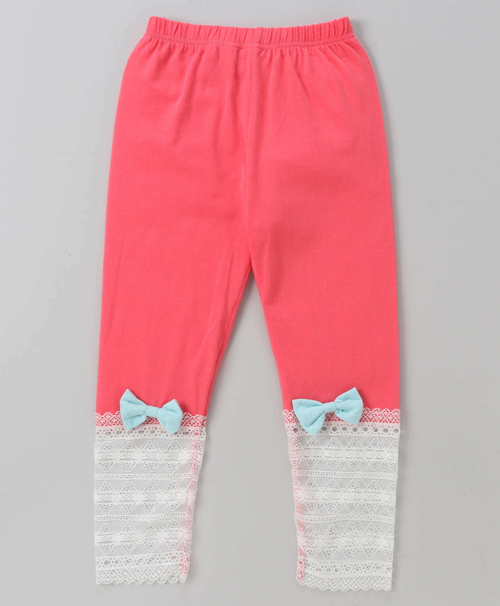 Kookie Kids Full Length Cotton Lycra Leggings With Lace And Bow Applique - Fushcia-picture-28