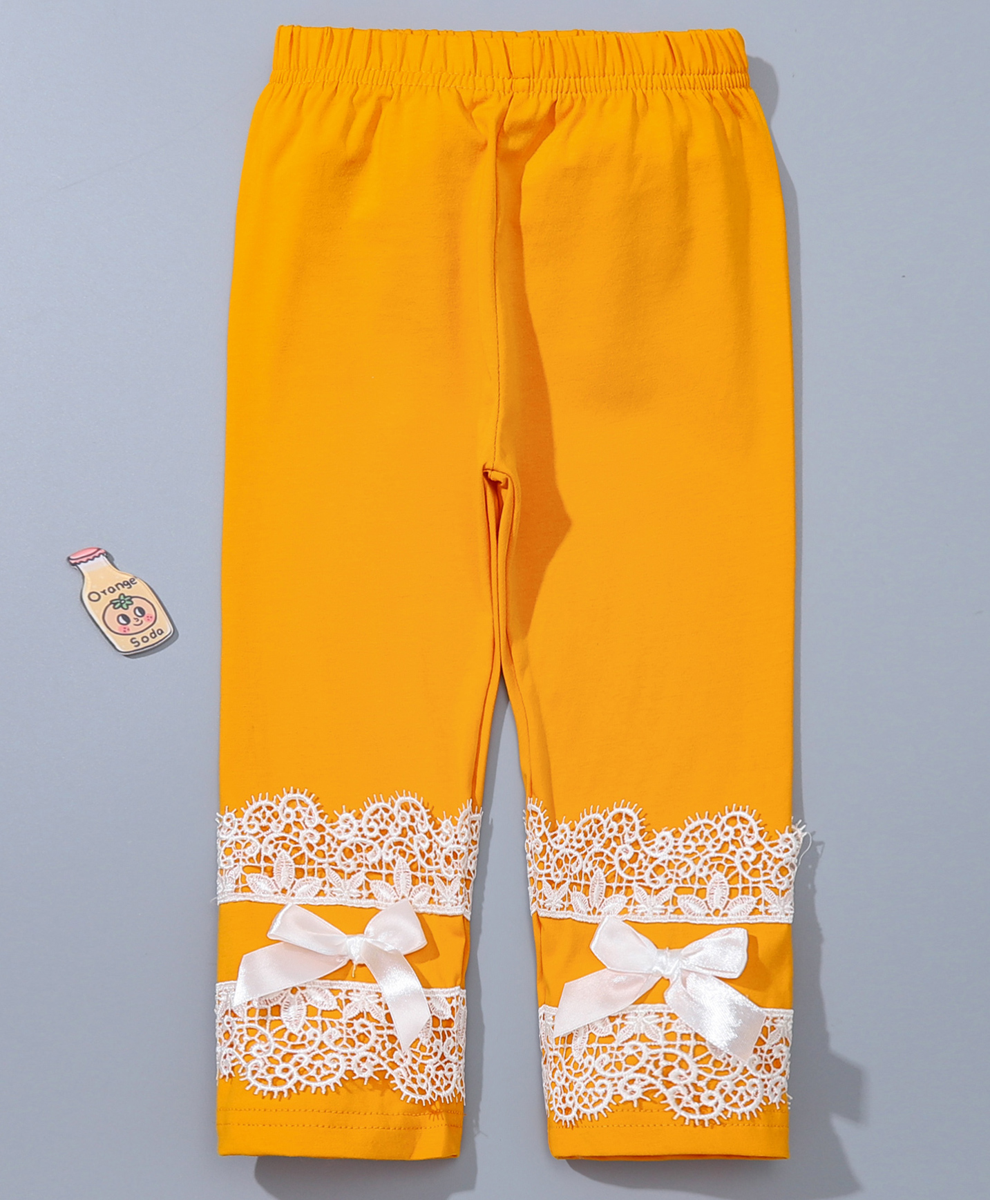 Kookie Kids Full Length Cotton Leggings With Lace And Bow - Orange-image-49