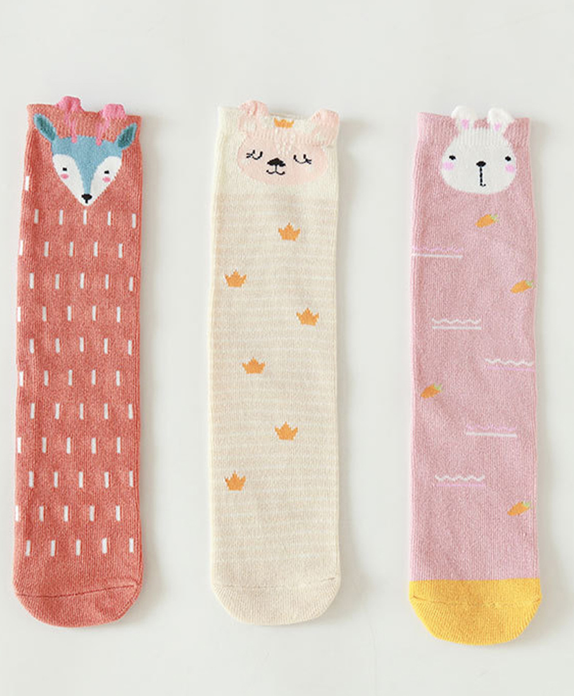 SYGA Non Slip Knee Length Cotton Trainer Socks Pack of 3 Pairs - Peach Pink-image-16