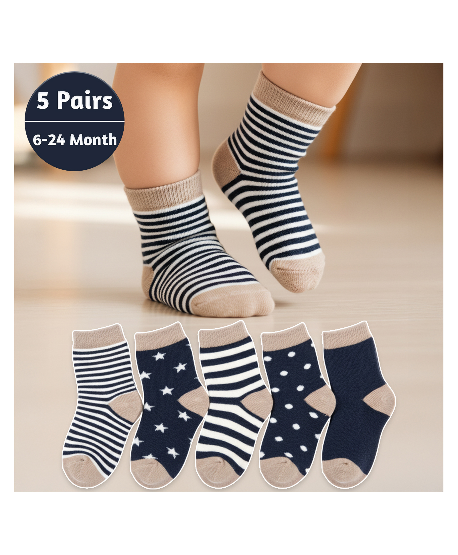 SYGA Non Slip Cotton Trainer Socks Pack of 5 Pairs - Navy-picture-18