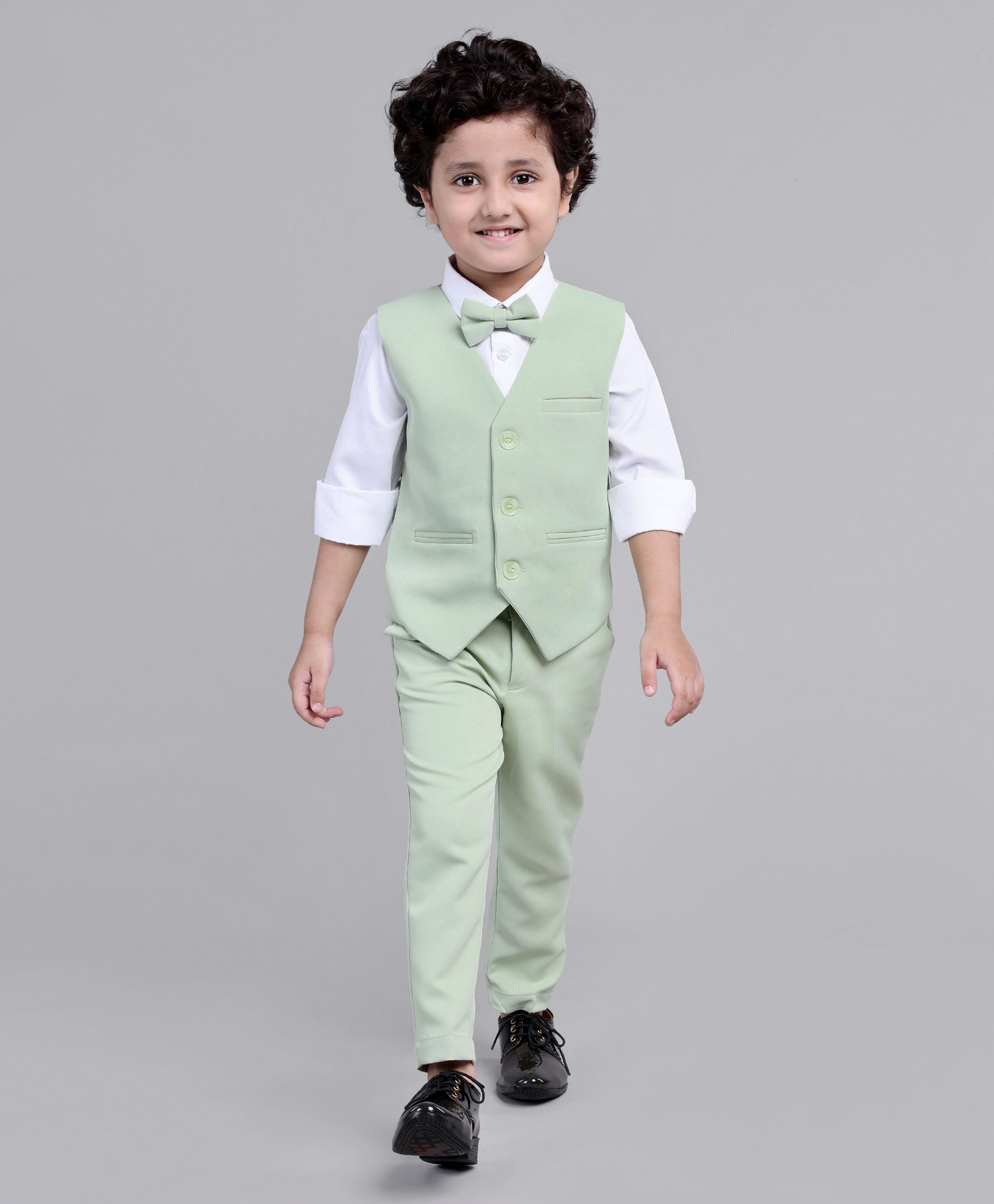 Mark & Mia Full Sleeves 3 Piece Party Suit- Green-picture-27