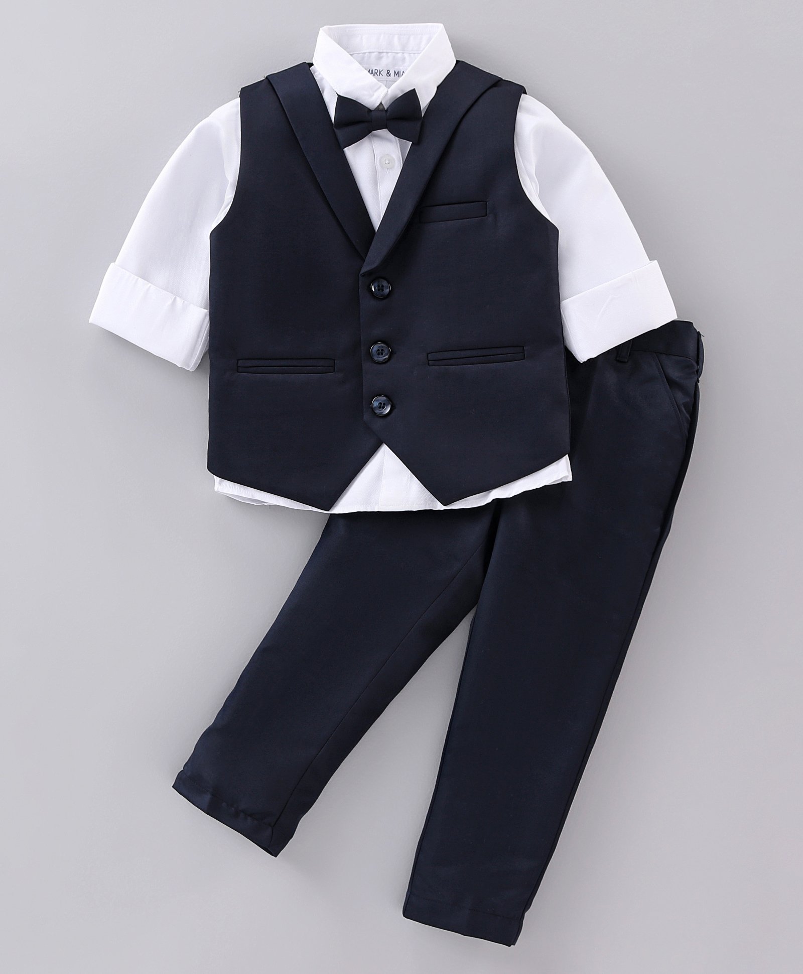 Mark & Mia Full Sleeves 3 Piece Party Suit with Bow - Blue-image-29