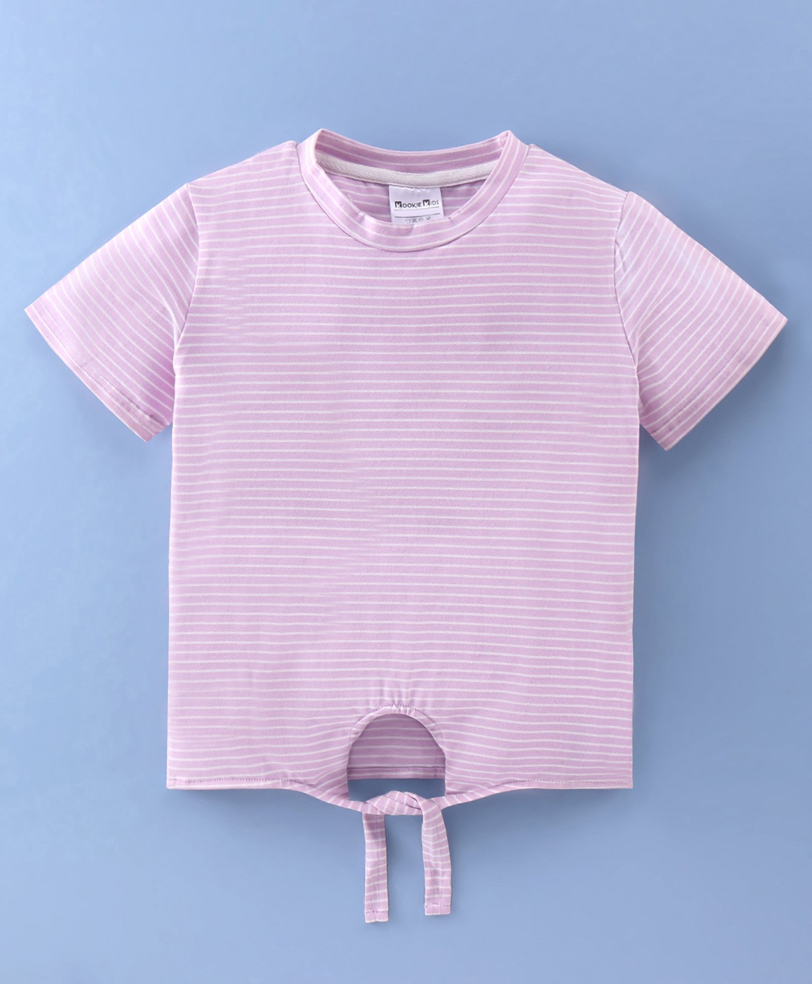 Kookie Kids Half Sleeves Knotted Striped Top - Light Purple-picture-28