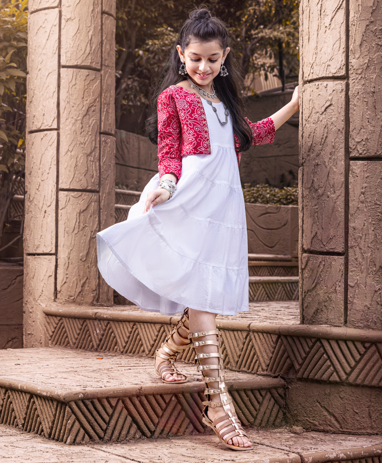 EARTHY TOUCH Tiered Solid Ethnic Dress 