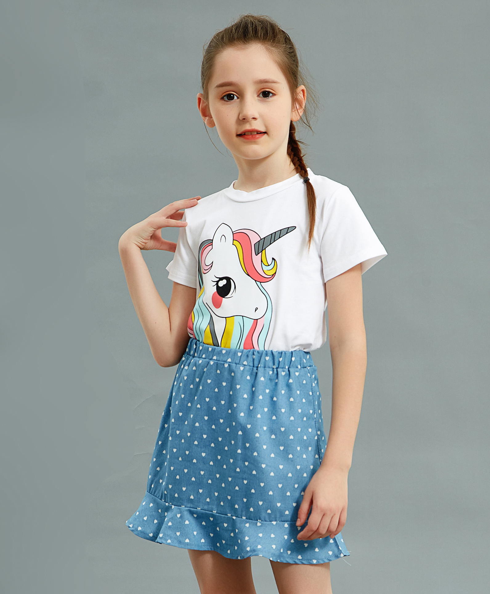 Kookie Kids Mid Thigh Length Skirt Heart Print - Blue-picture-21
