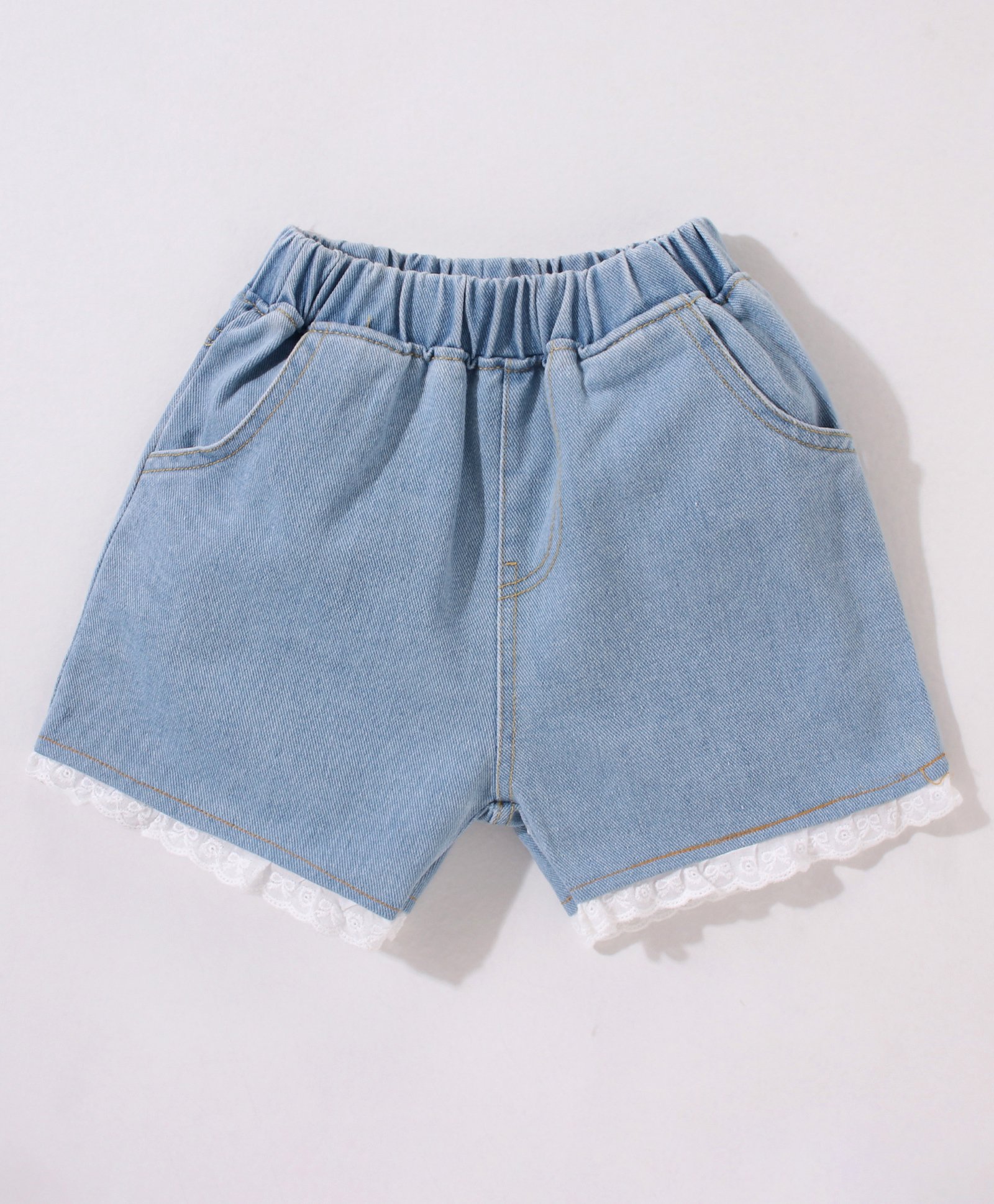 Kookie Kids Denim Washed Shorts Solid With Lace Detailing - Blue-picture-23