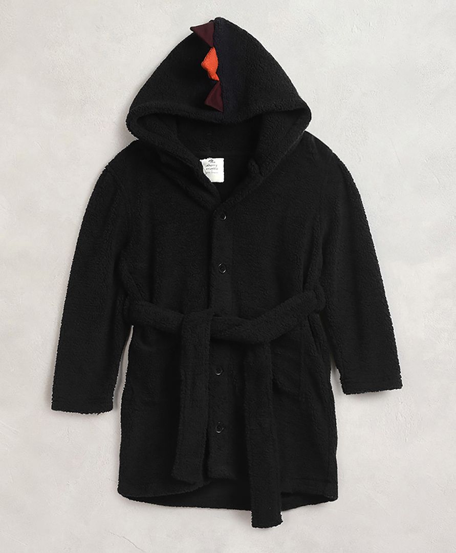 Cherry Crumble By Nitt Hyman Full Sleeve Solid Bath Robe - Black-image-41