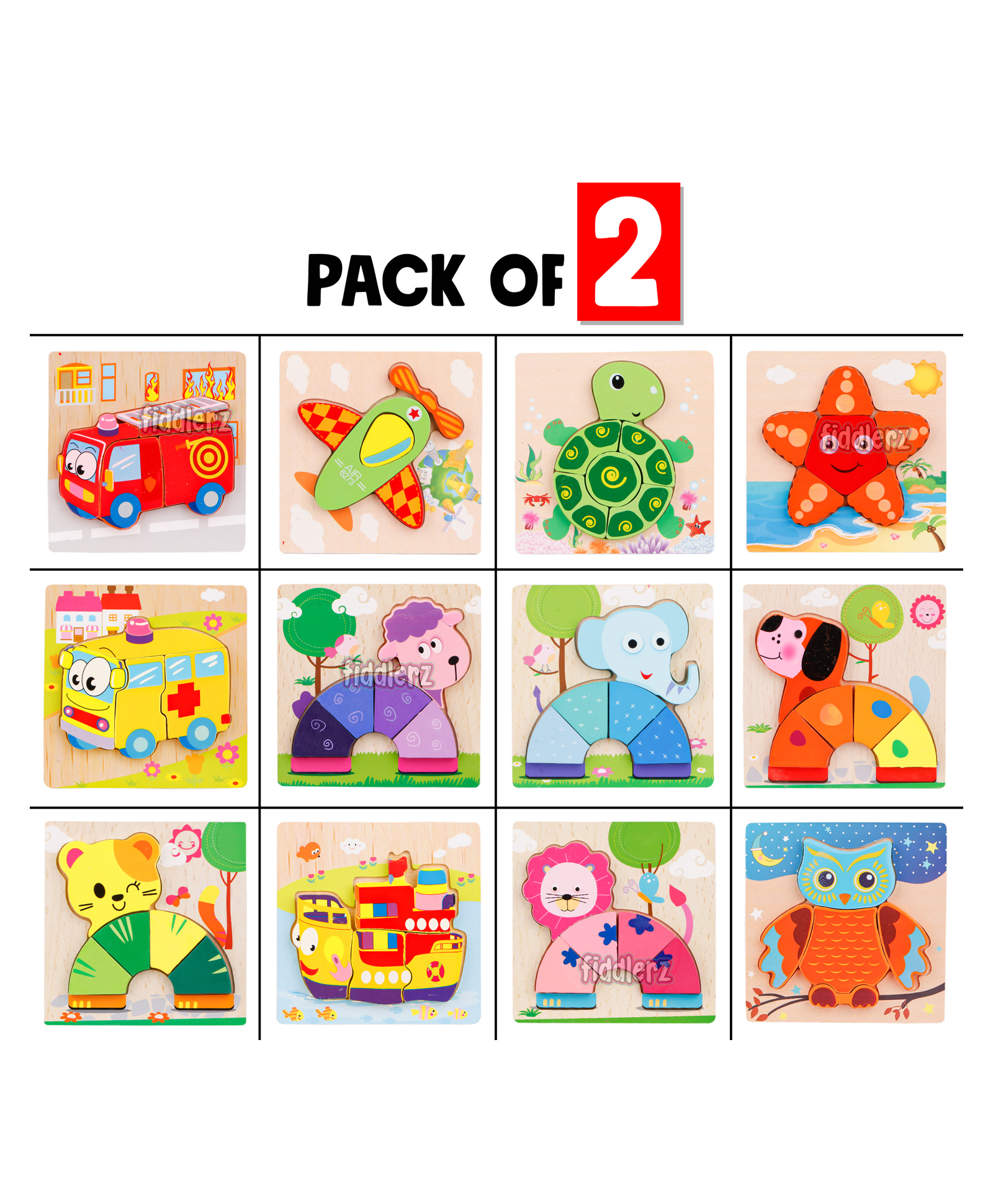 Fiddlerz Wooden Block Puzzle Pack of 2 (Design as per stock)-picture-20