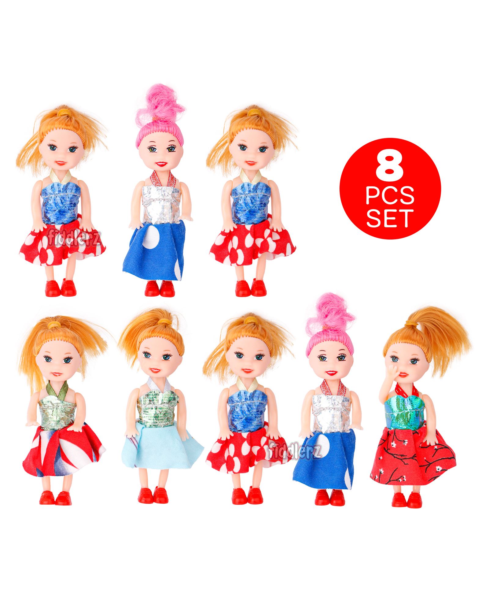 Fiddlerz Mini Fashion Dolls Toys Set For Girls Cake Topper Action Figures Pack of 8 Multi color- Height 9.7 cm-image-6