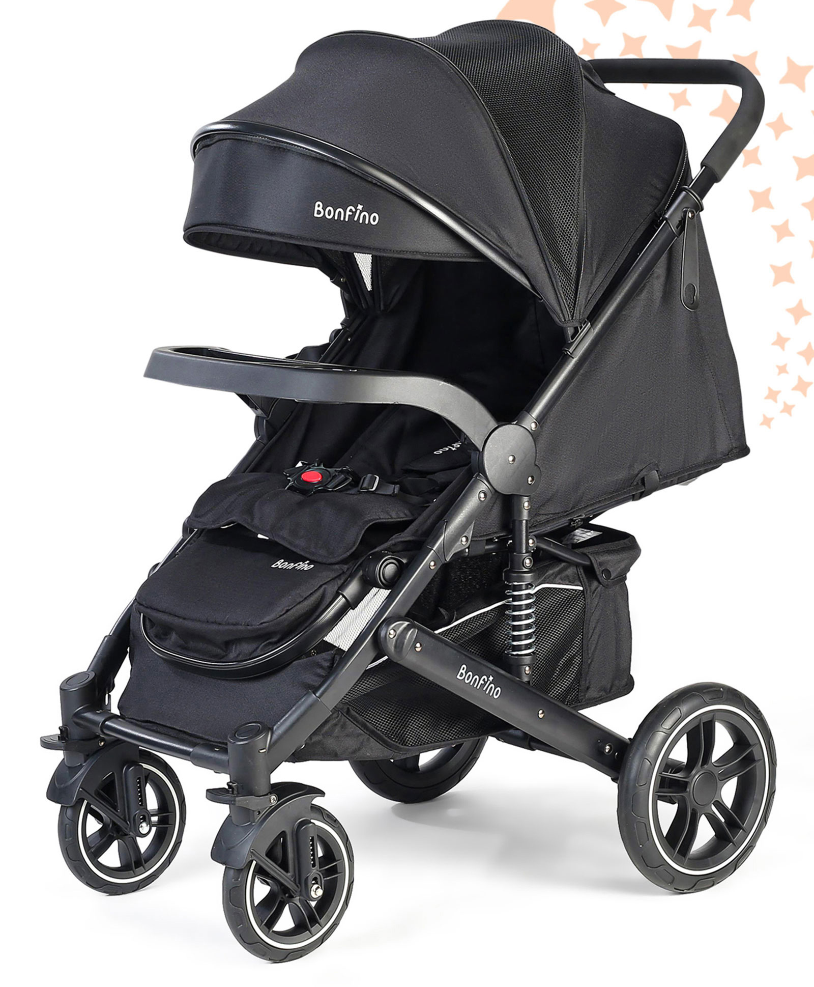 Bonfino Triton Baby Stroller with Adjustable Canopy and Recliner - Black-picture-15
