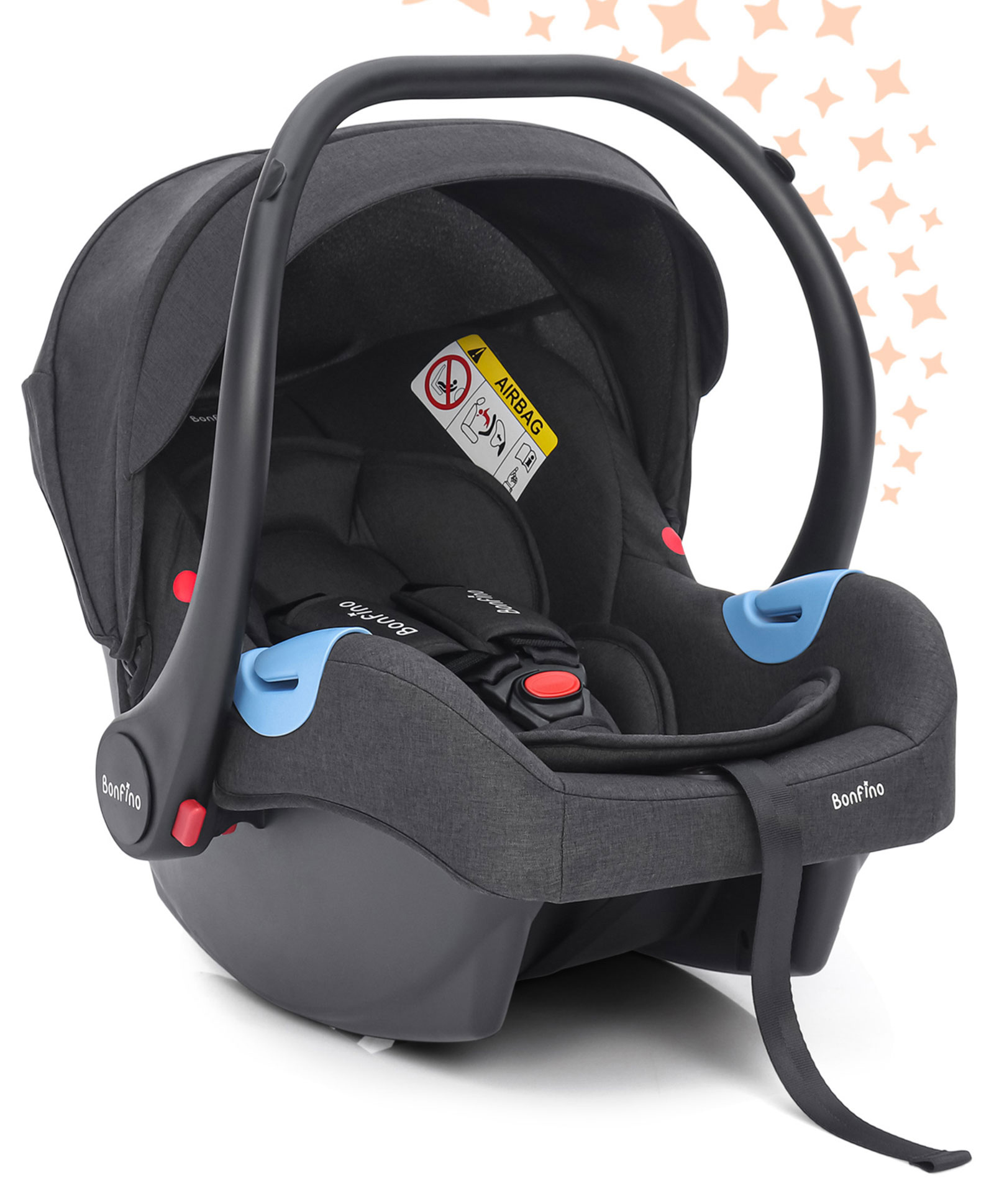Bonfino Ritzy Car Seat & Carry Cot, Tri-Protect Headrest, Intelli-Fit Foam, Linen Fabric - Black| Travel System Compatiable| Premium Linen Fabric| Side-impact Protection| Feeding Chair and Rocker Mode| Stylish Curved Handle-image-43
