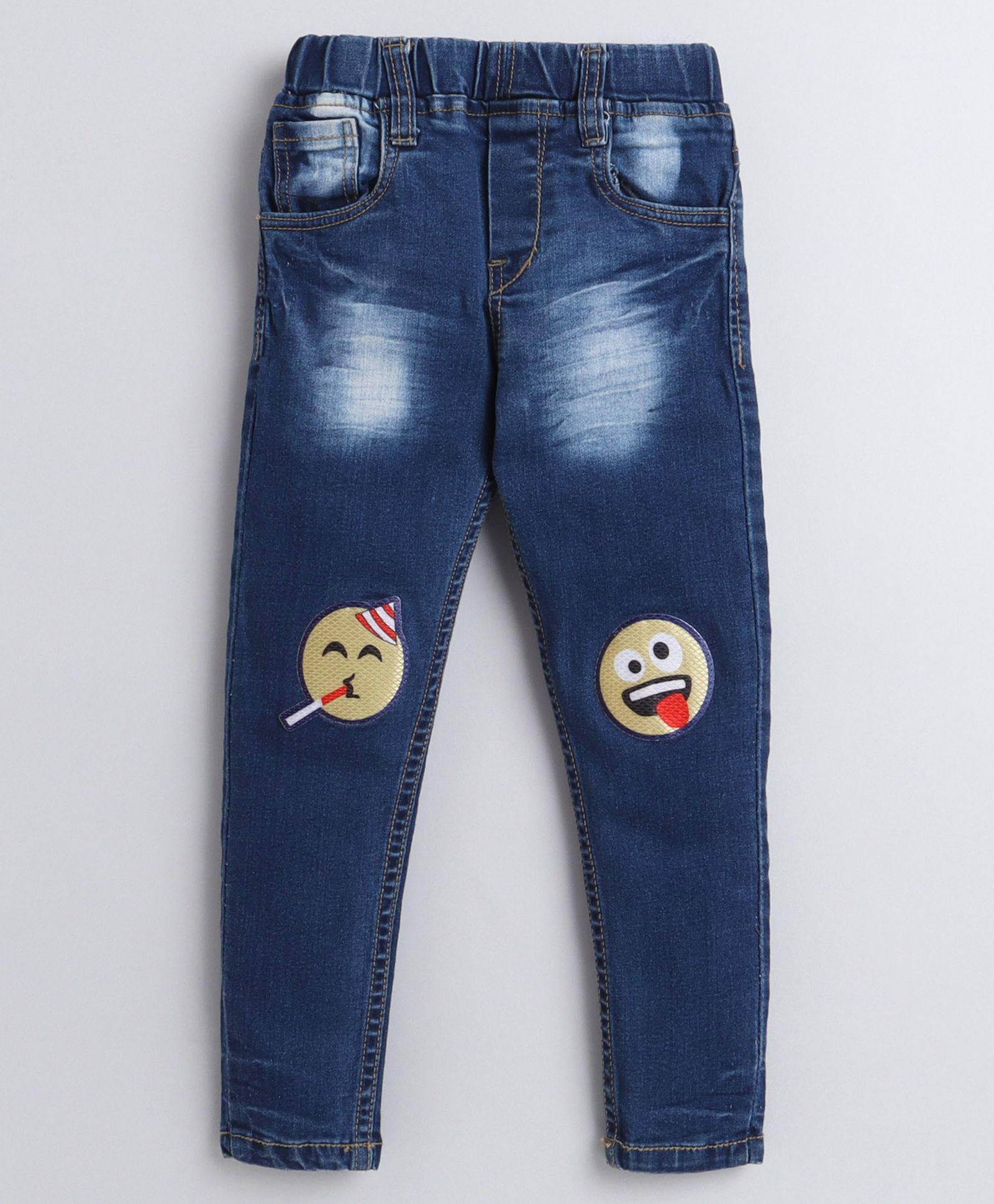 Polka Tots Full Length Emoticon Patch Jeans - Blue-picture-21