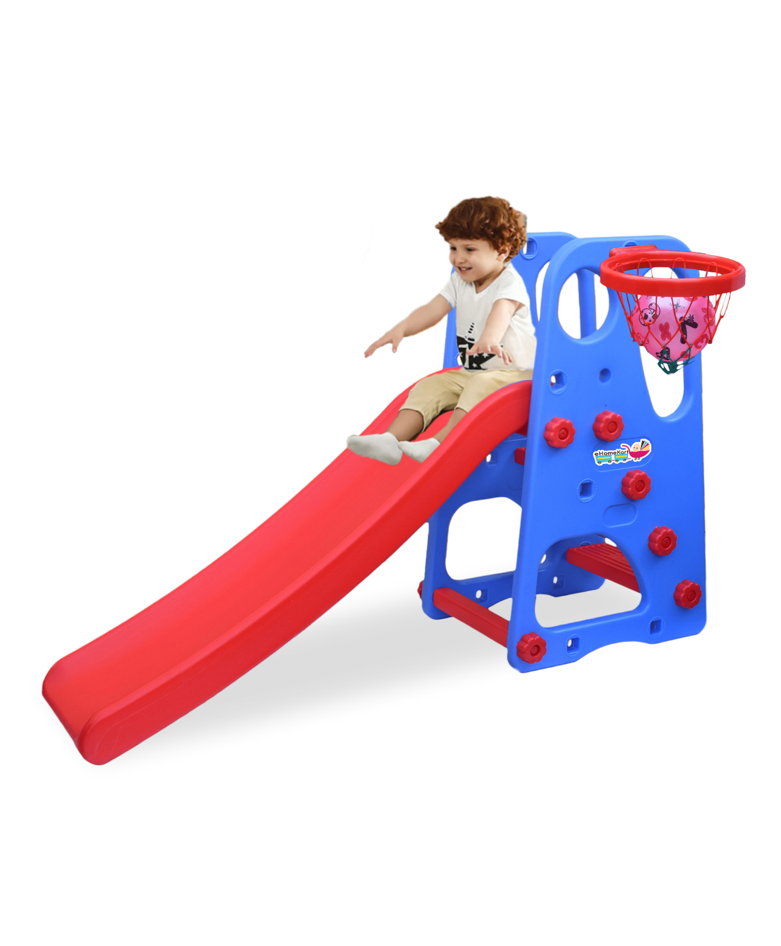 Ehomekart Garden Slide with Basketball Ring - Blue Red-picture-10
