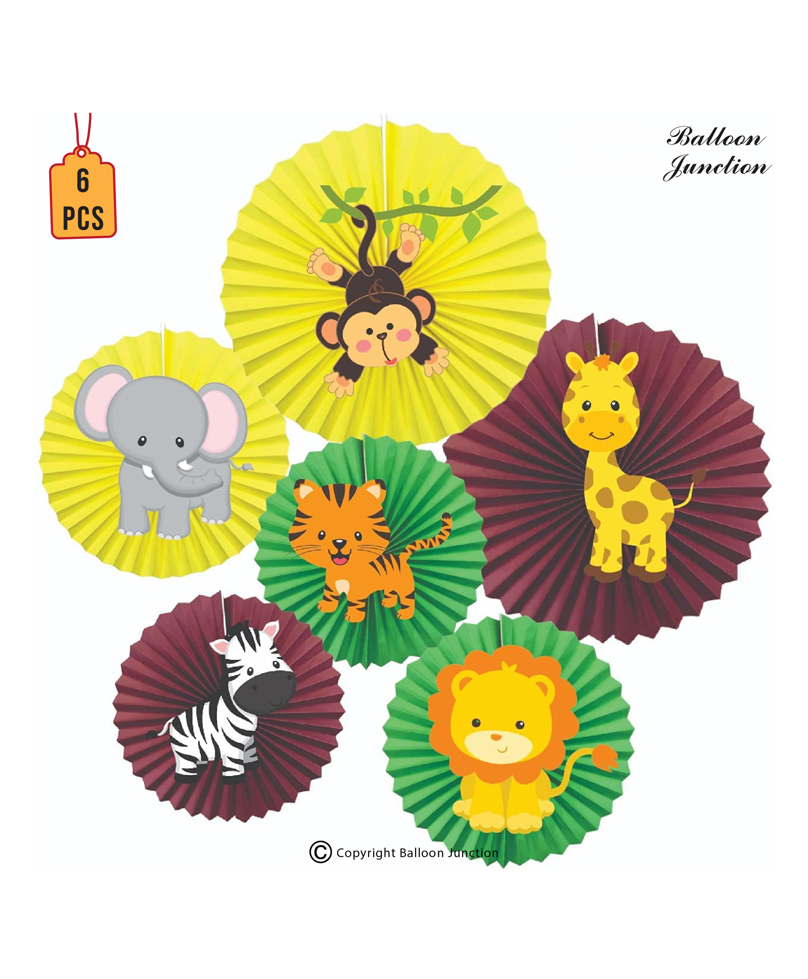 Balloon Junction Paper Fans for Party Decoration Jungle Safari Animal Theme  - 6 Pieces-image-18