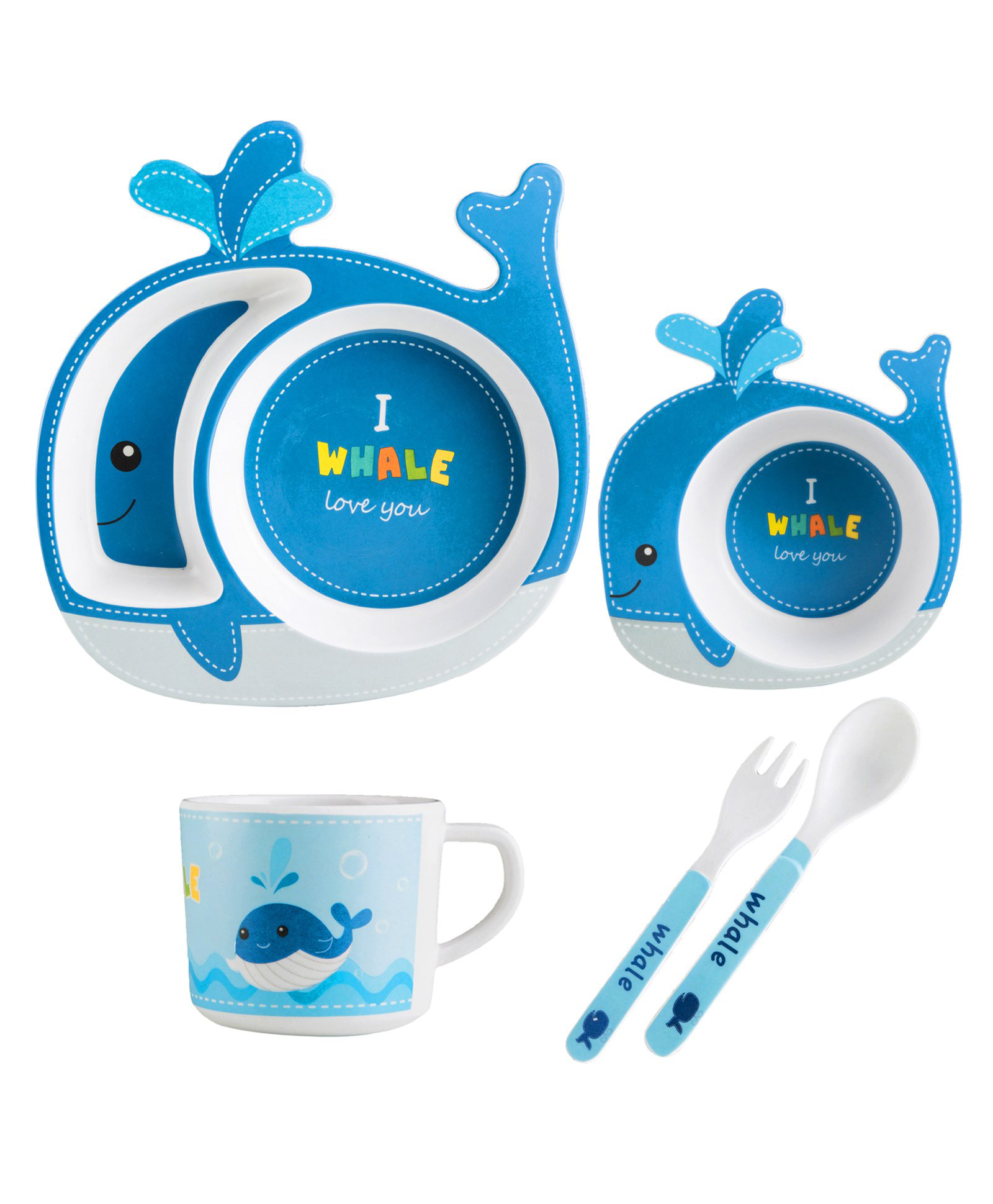 SANJARY Whale Shape Bamboo Dinnerware Set of 5 - Multicolour-image-30