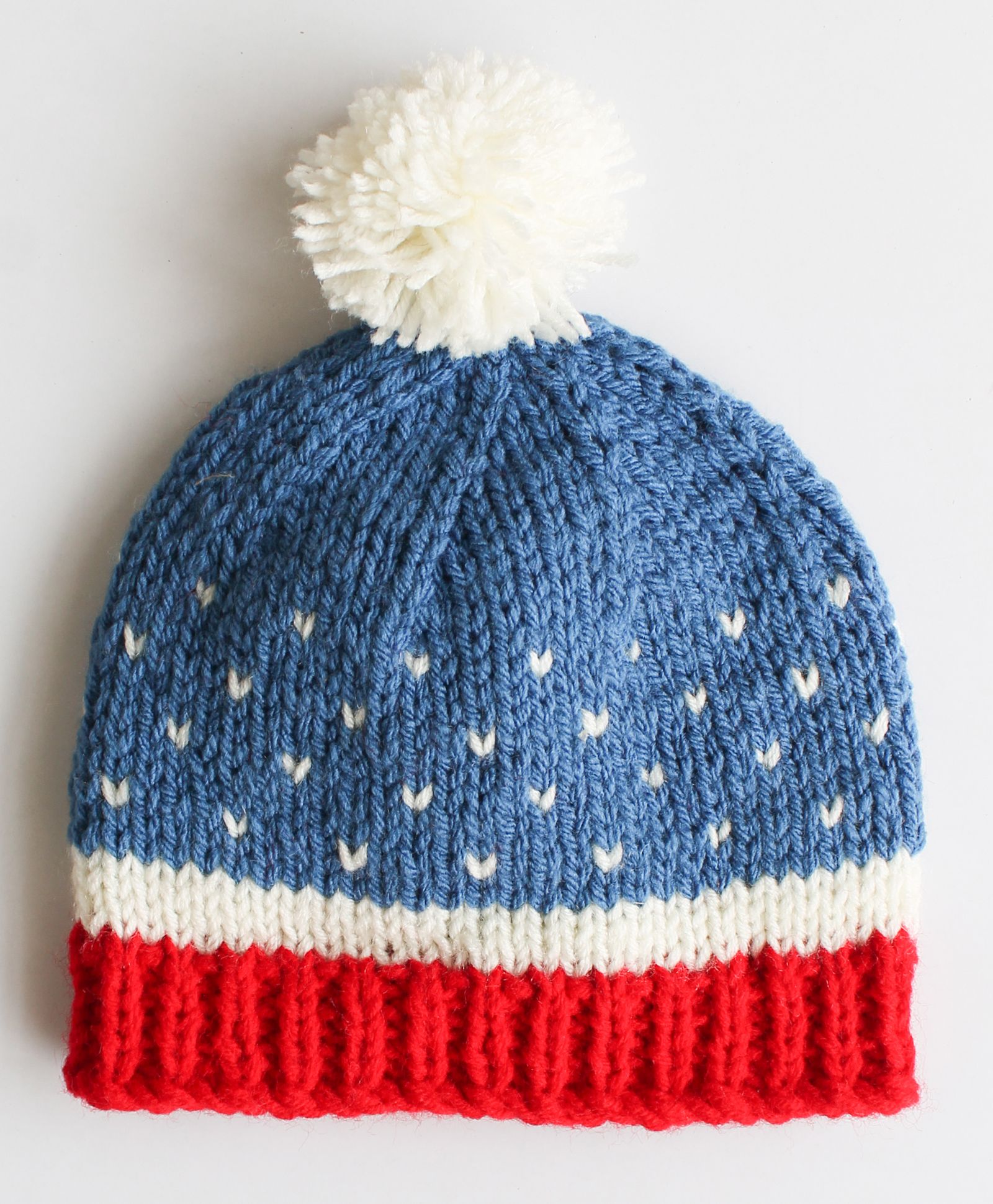 Woonie Hearts Knitted Pom Pom Detailing Handmade Woollen Cap - Blue
