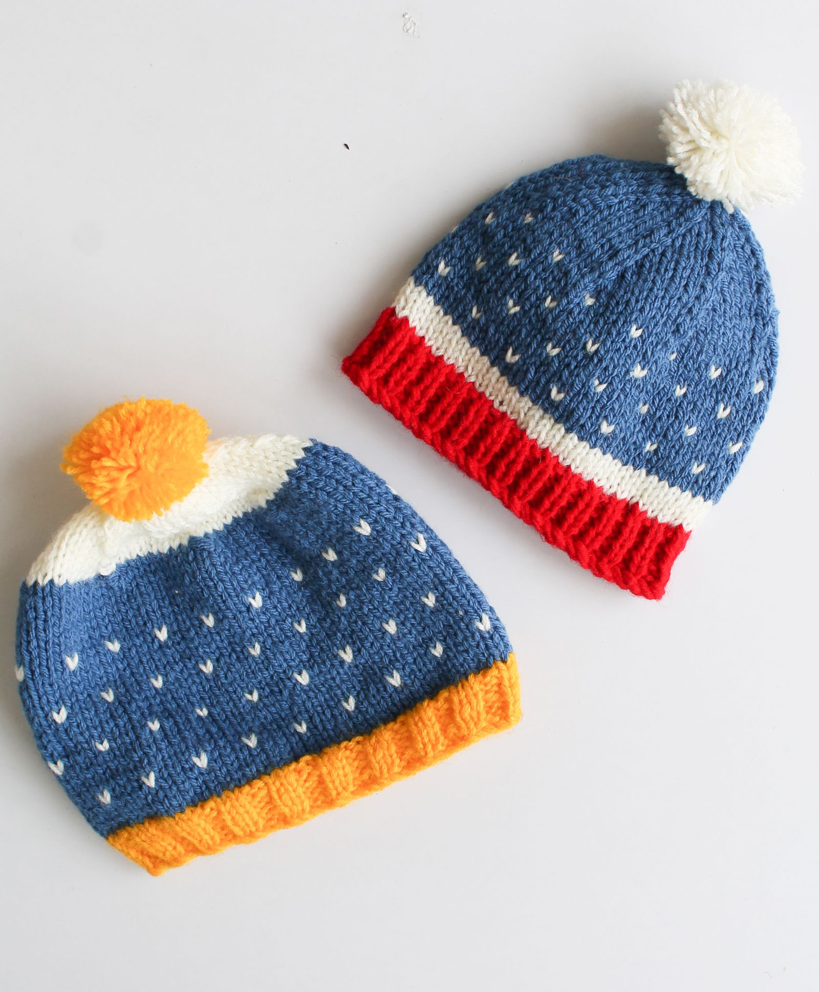 Woonie Hearts Knitted Pom Pom Detailing Handmade Woollen Caps Pack Of 2 - Blue-image-48