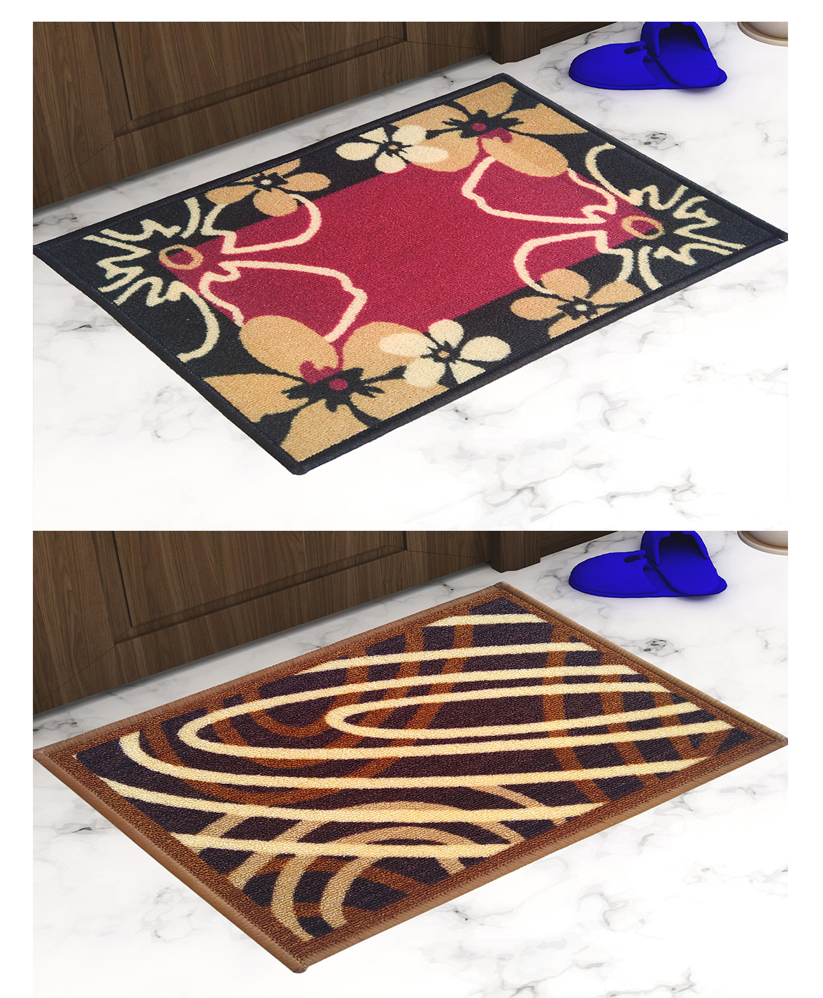 Athom Living Premium Anti Skid Doormat Pack of 2 - Brown & Maroon-image-16