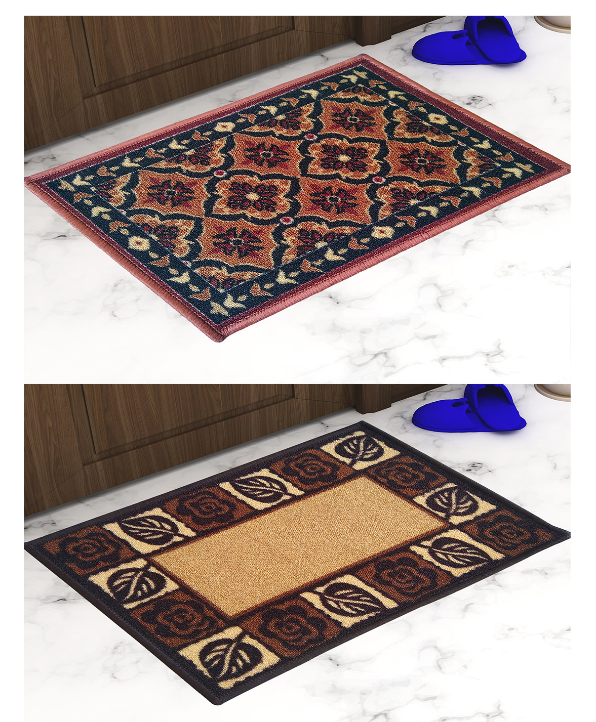 Athom Living Premium Anti Skid Doormat Pack Of 2 - Maroon & Brown-image-15