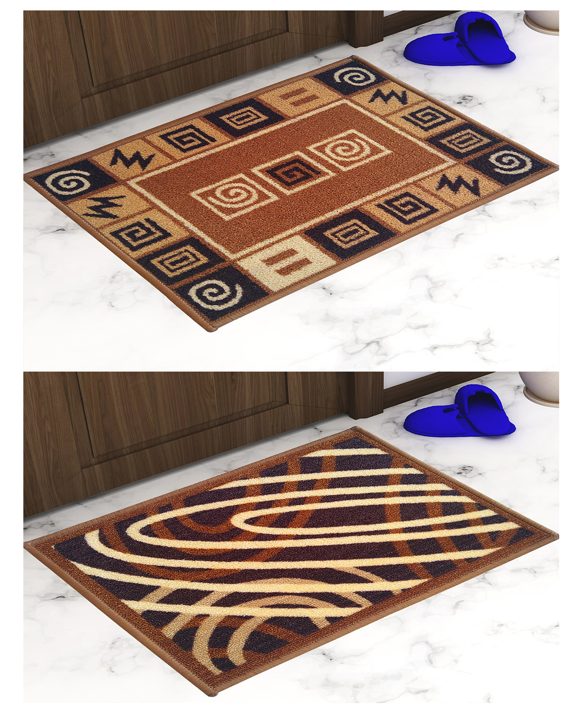 Athom Living Premium Anti Skid Doormat Pack of 2 - Brown & Maroon-image-49