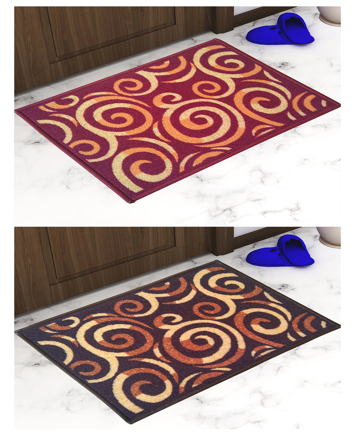 Athom Living Premium Anti Skid Doormat Pack of 2 - Brown & Maroon-image-3