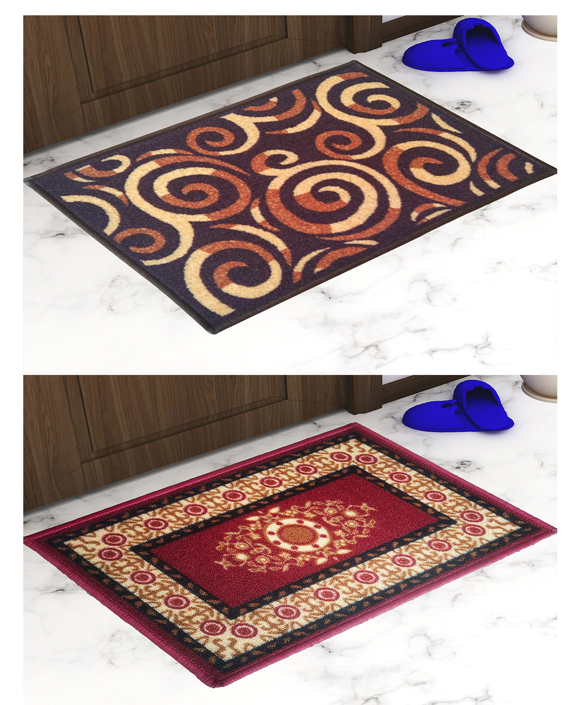 Athom Living  Premium Anti Skid Doormat Pack of 2 - Brown & Maroon-picture-38