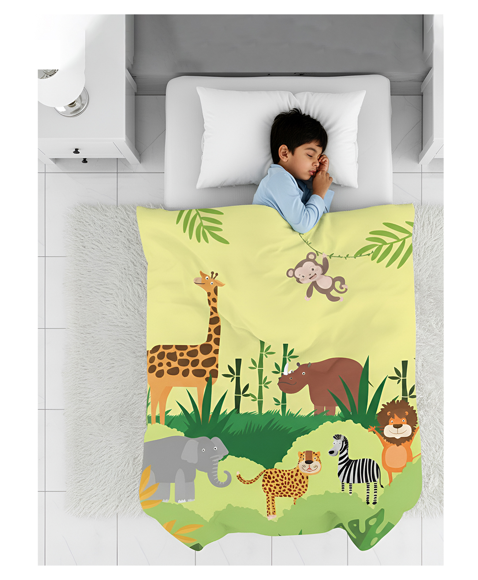 Polka Tots Kids Comforter Baby Blanket and Reversible Quilt 2 Way Design Jungle - 60x 40 inch-image-35