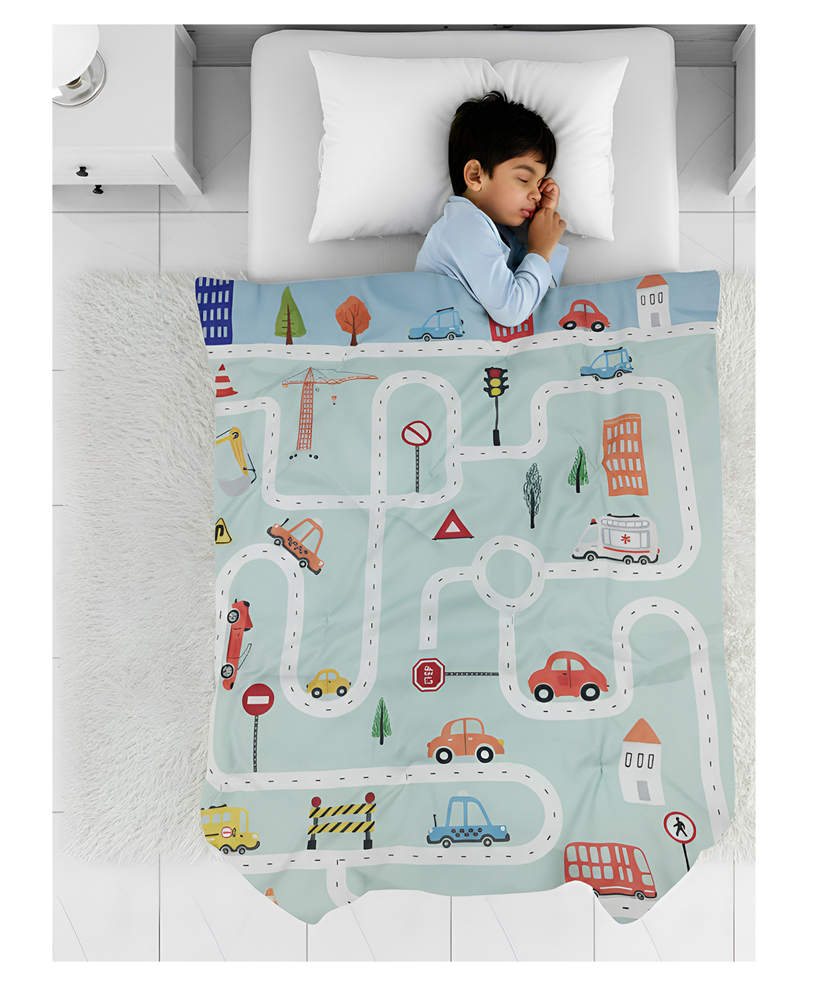 POLKA TOTS Cartoon Printed Comforter Baby Blanket and 2 Way Design Reversible Quilt for Kids - Roadway-picture-11