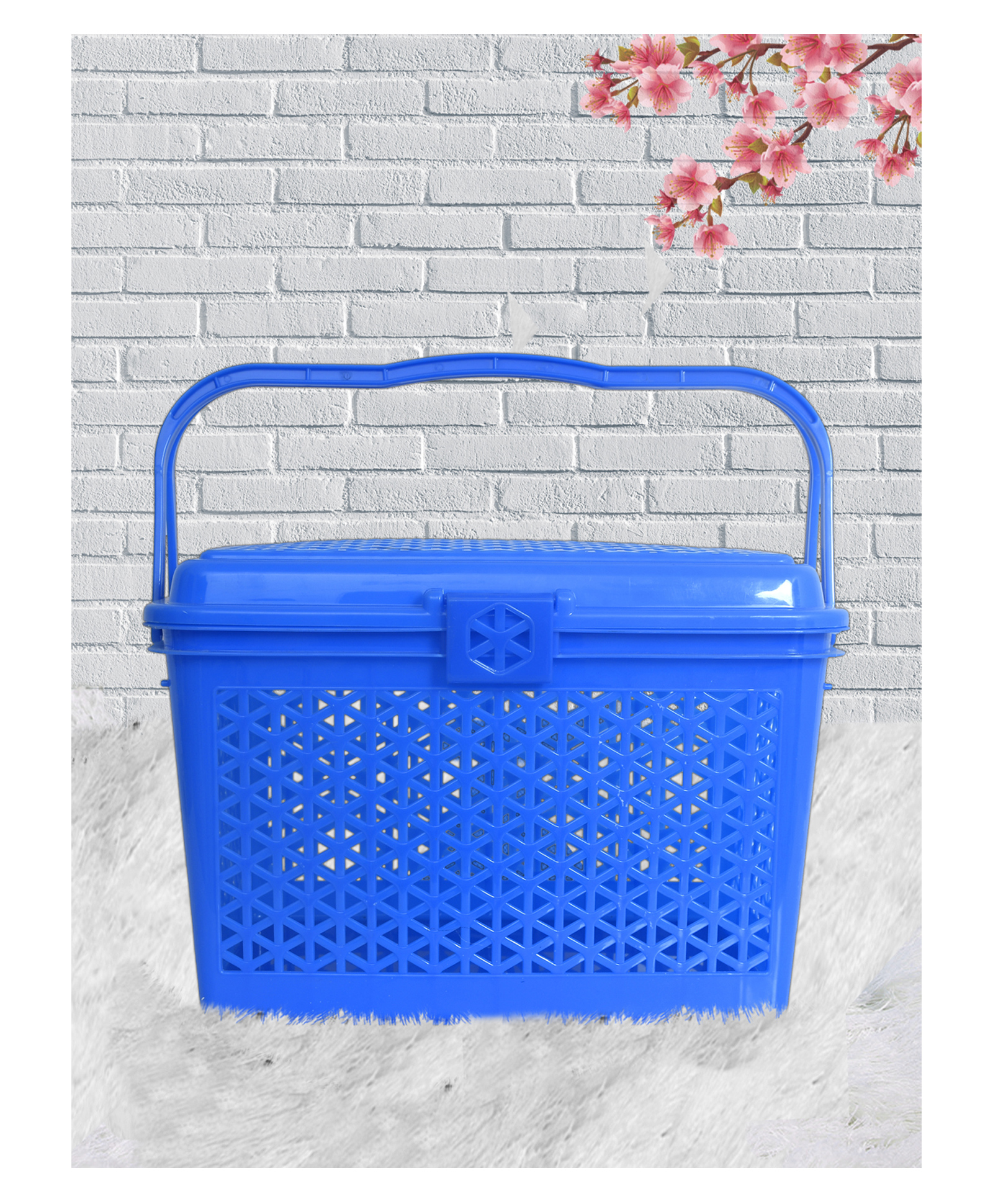 Fun Homes Plastic Multipurpose Trendy Shopping Large Basket with Lid - Blue
