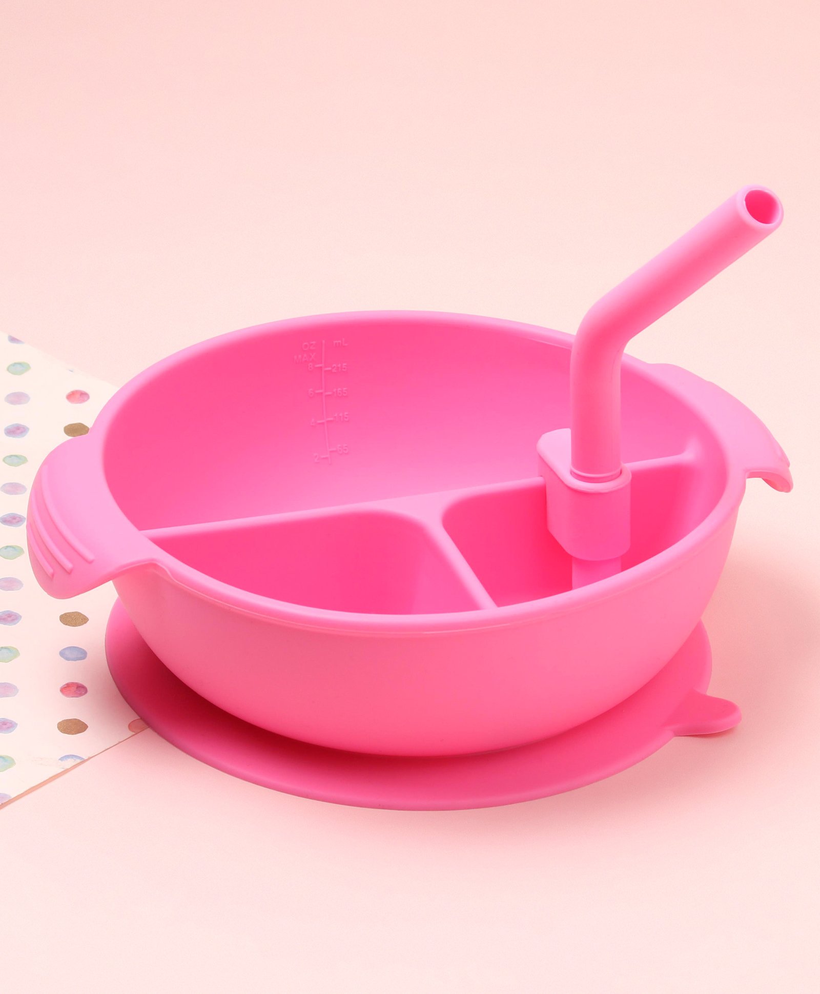 Three Compartmented Silicone Bowl With Detachable Straw - Pink-image-40