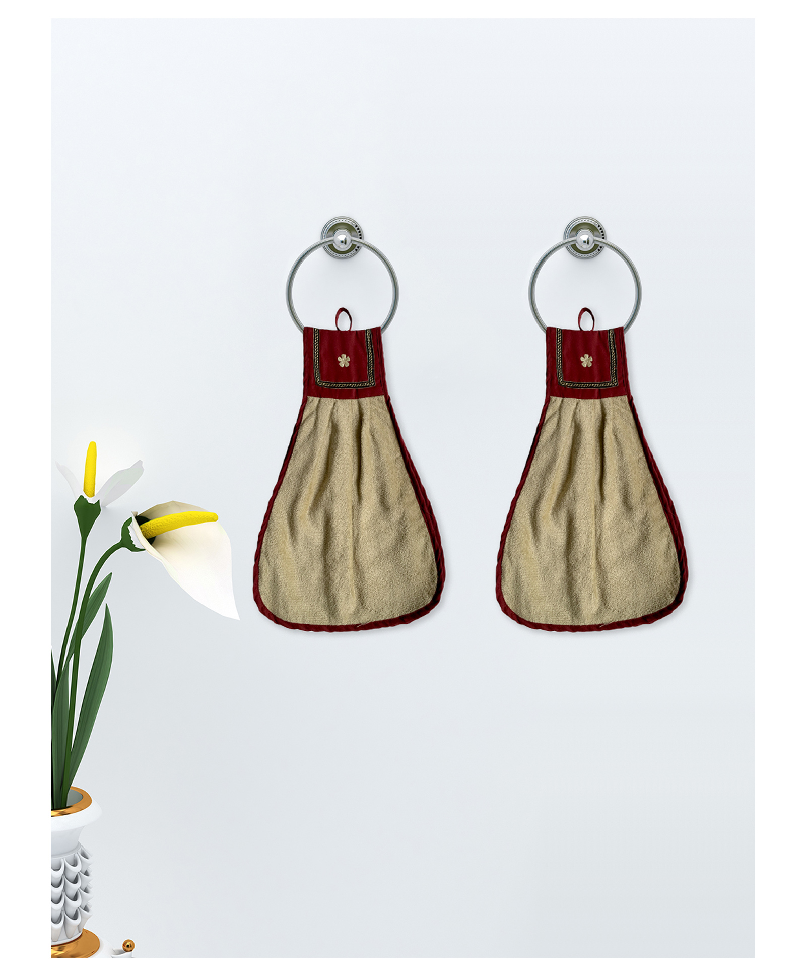 Athom Living Loop Hanging Cotton Washbasin Napkin Hand Towel for Kitchen and Bathroom Pack Of 2- Beige-picture-45