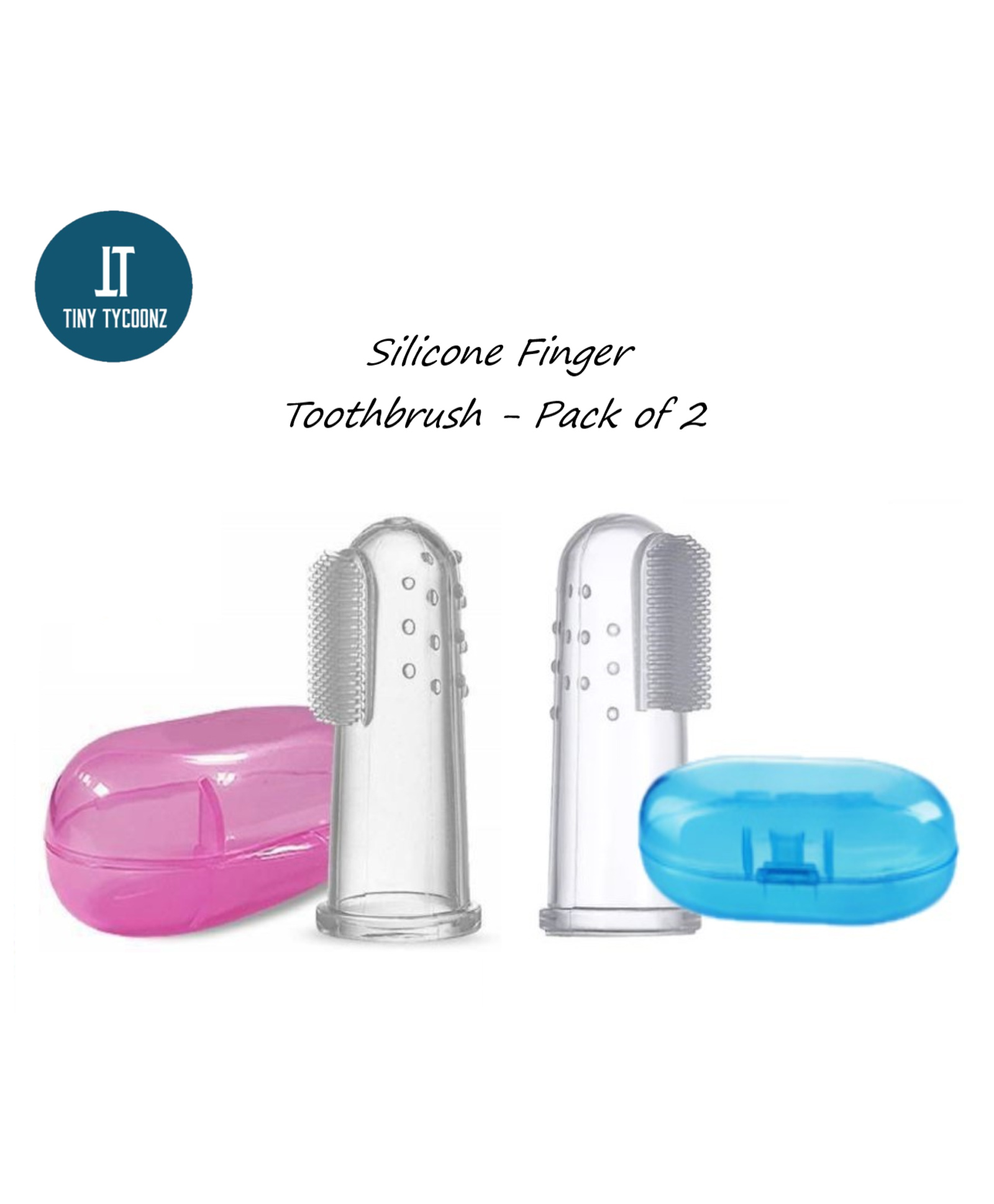 Tiny Tycoonz Soft Silicone Finger Toothbrush With Case Pack of 2 - Pink Blue-picture-17