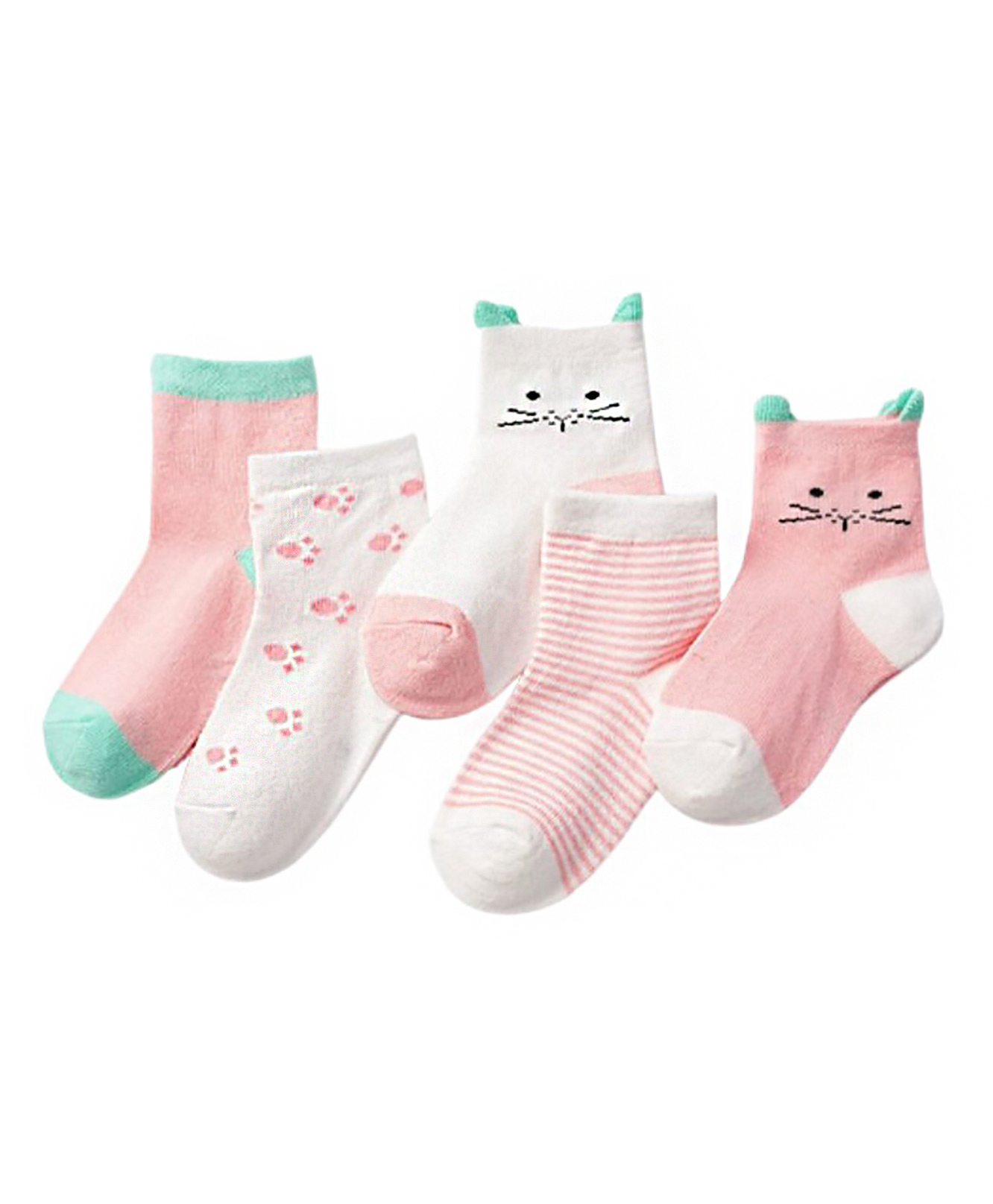MOMISY Cotton Ankle Length Socks Animal Print Pack of 5 - Pink-picture-14