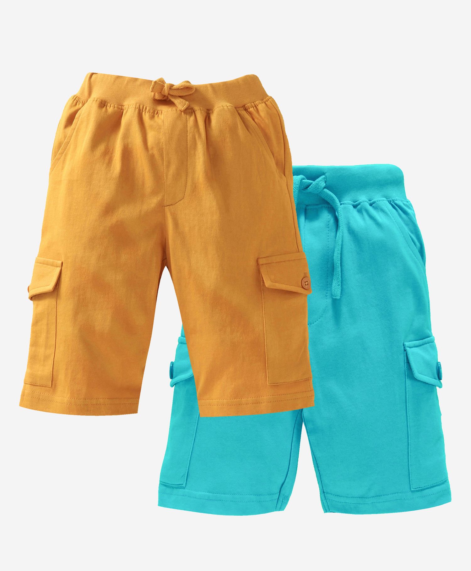 Kiddopanti Solid Shorts Pack Of 2 - Mustard Yellow And Aqua Blue-picture-28