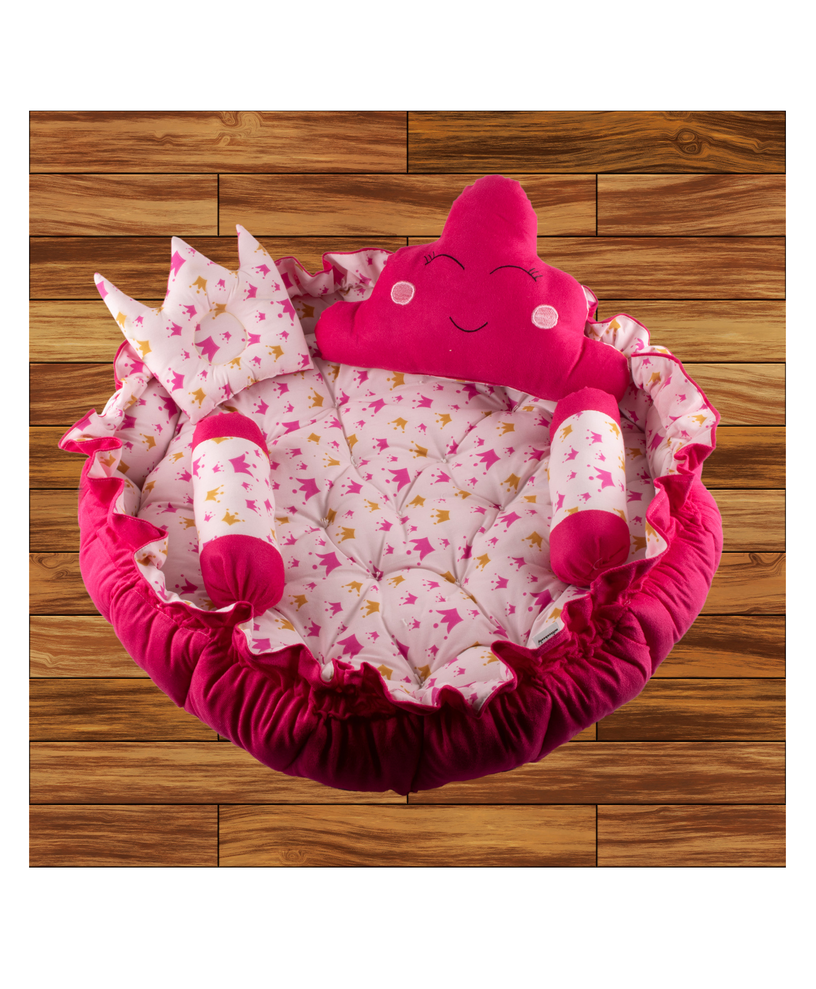 Mittenbooty Round Baby Reversible Bedding Tub Crown Print - Pink-image-35