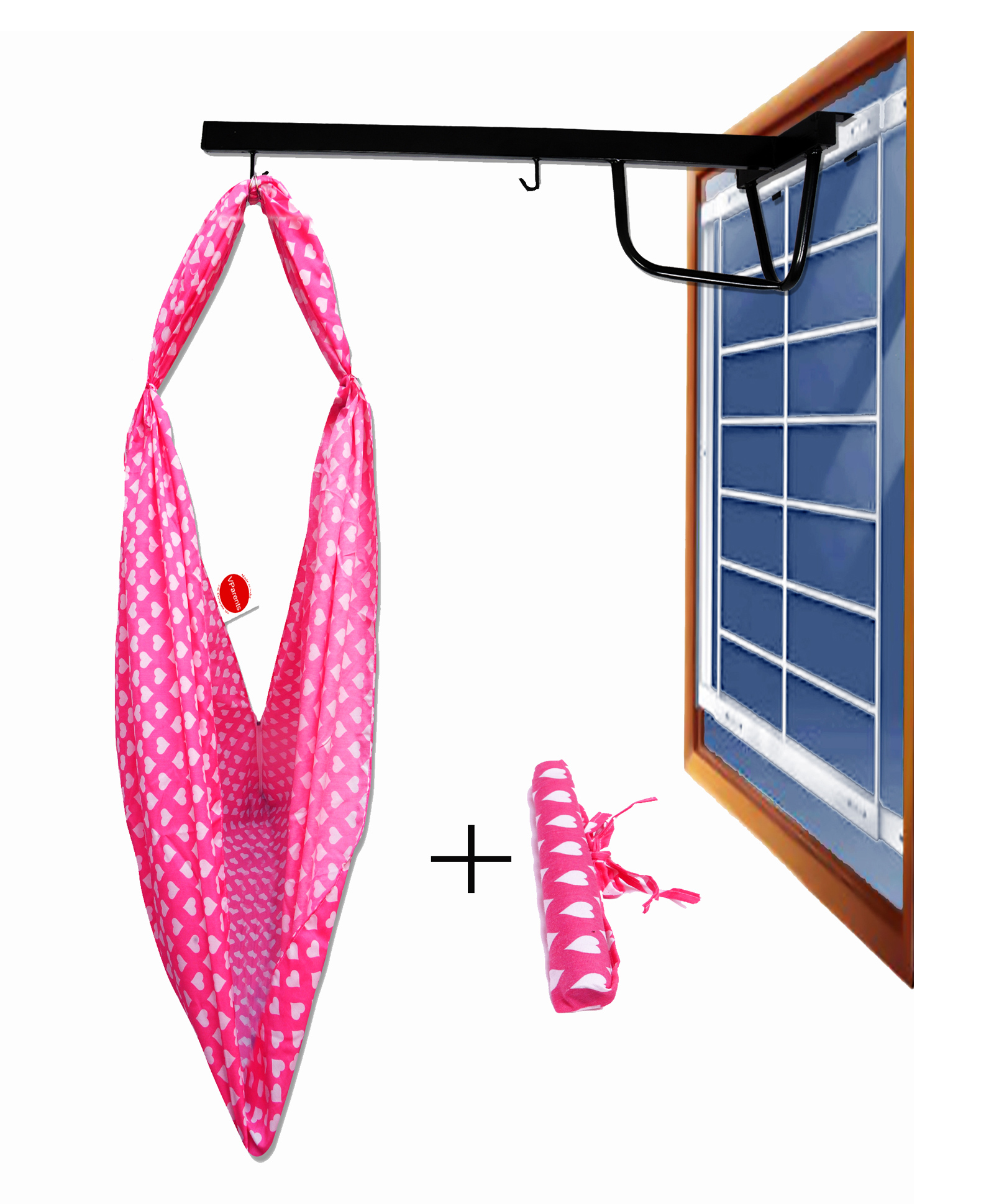 VParents Rosy Baby Cradle Cloth with Seperator and Hanging Metal Rod - Pink-image-39