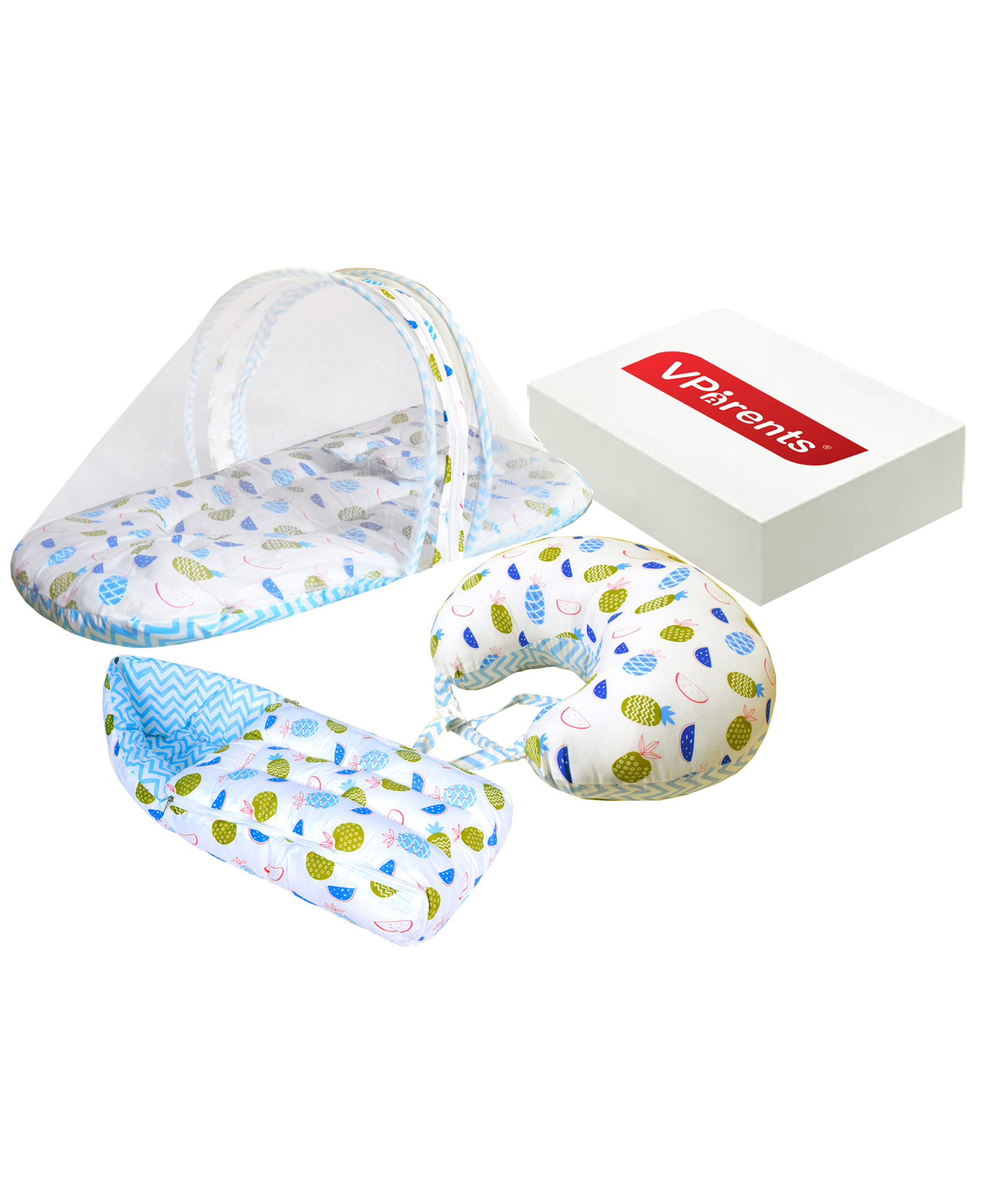VParents Fruity Baby Feeding Pillow Bedding Set with Mosquito net and Sleeping Bag Combo - Blue-picture-25