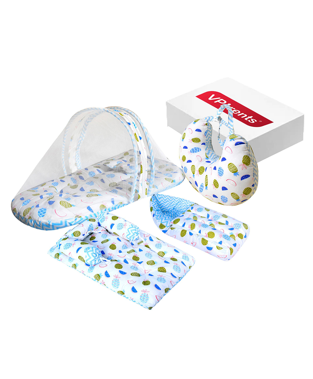 VParents Fruity Baby 4 Piece Bedding Set with Pillow and Bolsters Sleeping Bag and Bedding Set and Feeding Pillow Combo - Blue-picture-26