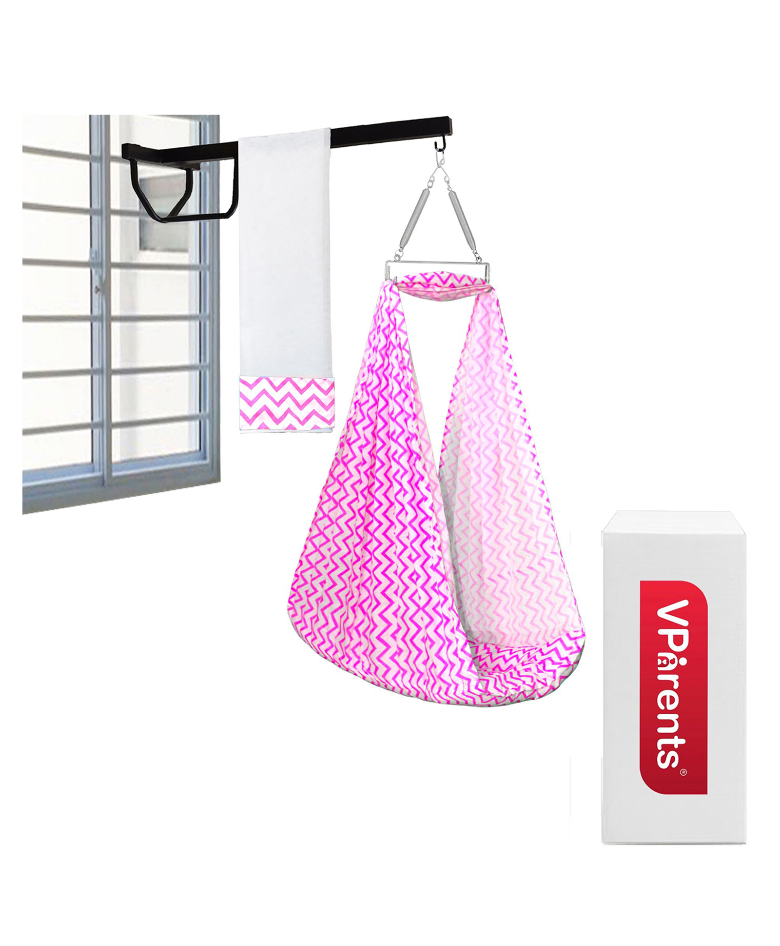 VParents Cherub Baby Swing Cradle With Mosquito Net Spring And Metal Window Cradle Hanger - Pink-image-17