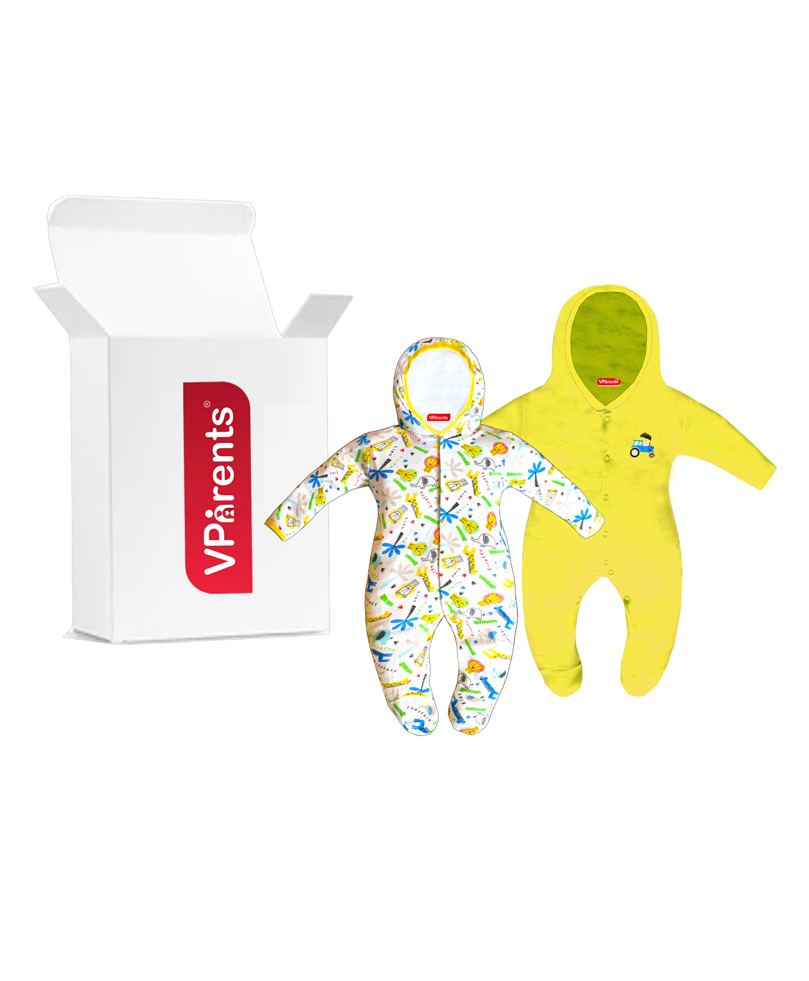VParents Zoey Hooded Footed Rompers Pack of 2 - Yellow (Design May Vary)-image-38