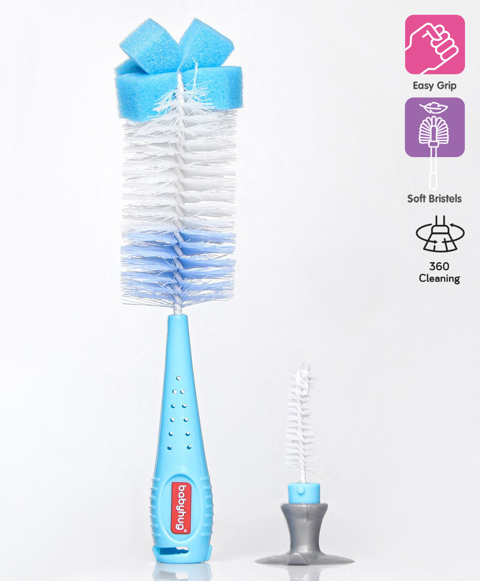 Babyhug 2 In 1 Bottle & Nipple Cleaning Brush - Blue