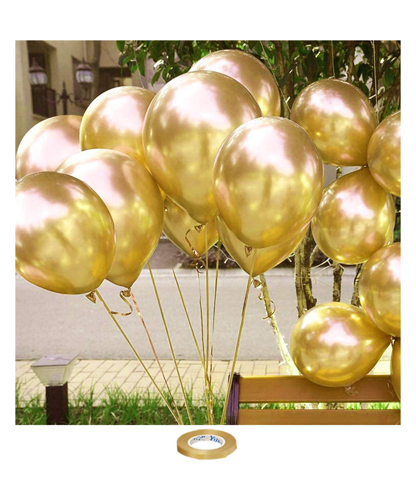 Johra Balloons With Curling Ribbon Chrome Golden - Pack of 26-image-32