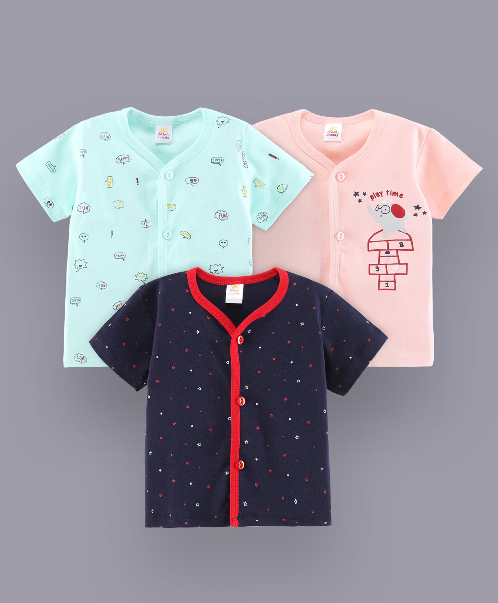 Mini Donuts Half Sleeves Vests Multiprint Pack of 3 - Peach Green Blue-image-32