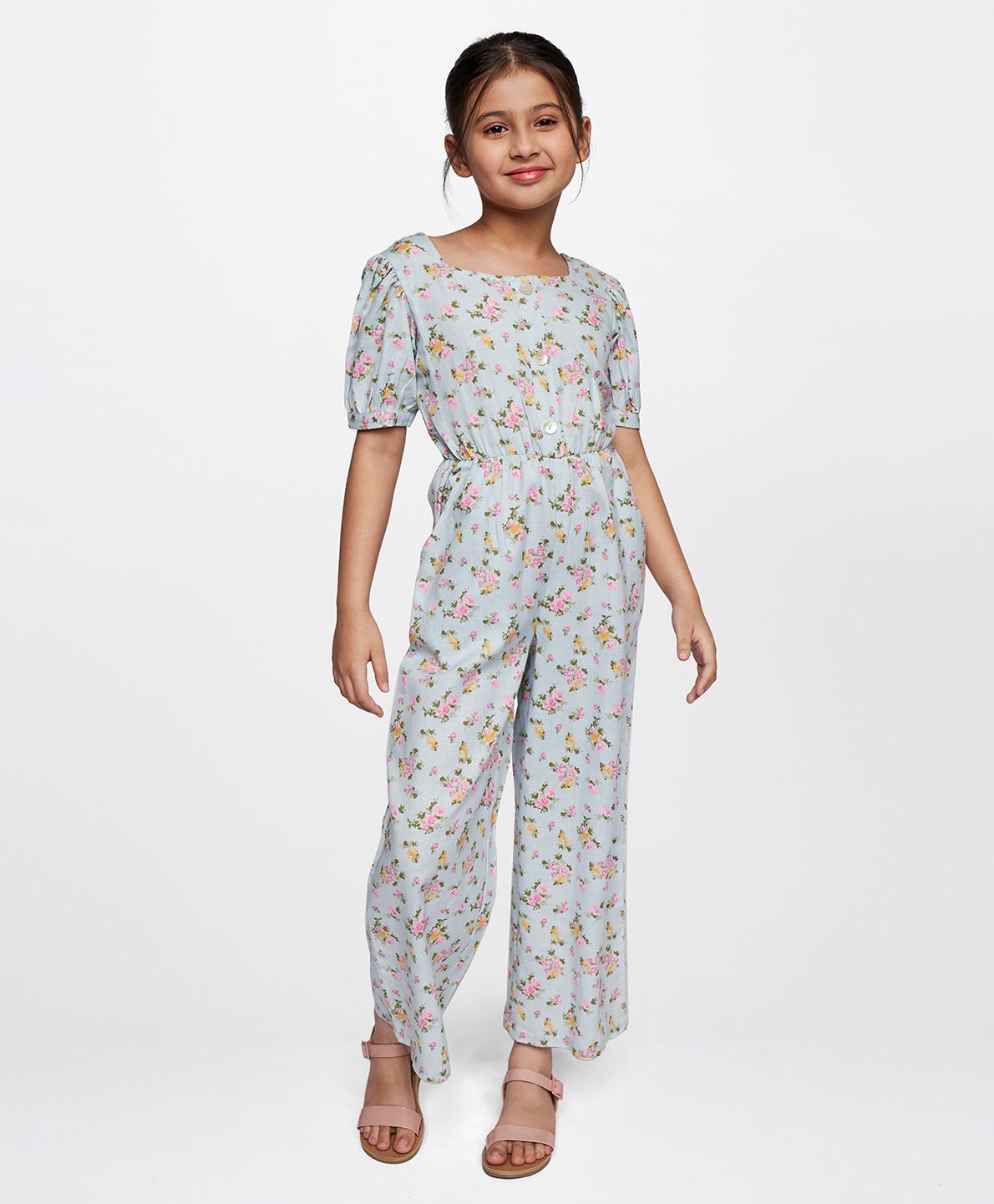 AND Girl Puff Sleeves Printed Jumpsuit - Light Blue-picture-14