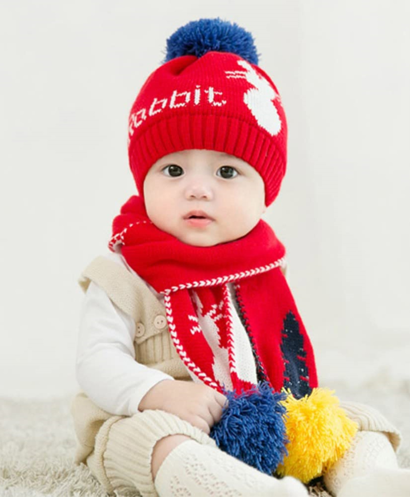 SYGA Knit Warm Beanie Cap and Scarf Set Red - Diameter 38 cm-image-14