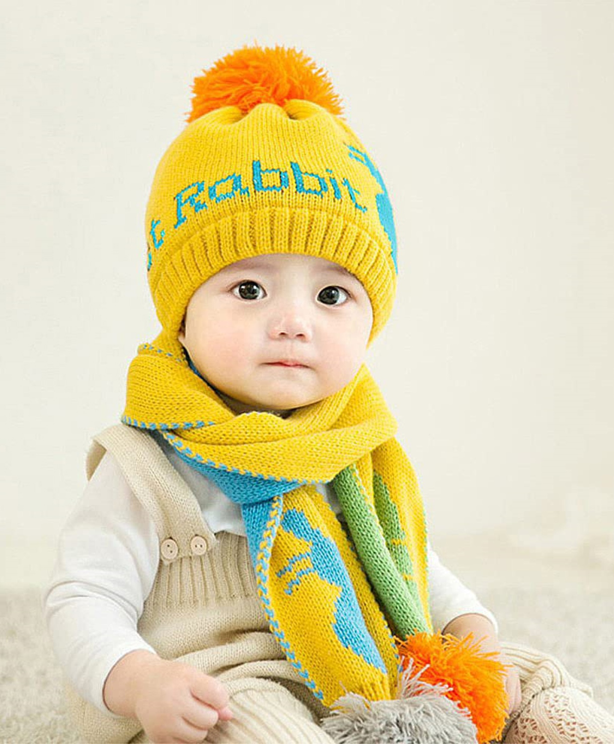 SYGA Knit Warm Beanie Cap and Scarf Set Yellow - Diameter 38 cm-image-27