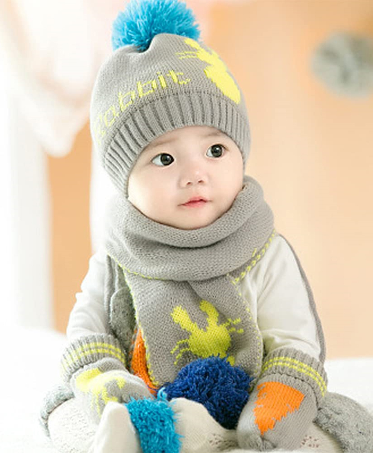 SYGA Knit Warm Beanie Cap and Scarf Set Grey - Diameter 38 cm-image-12