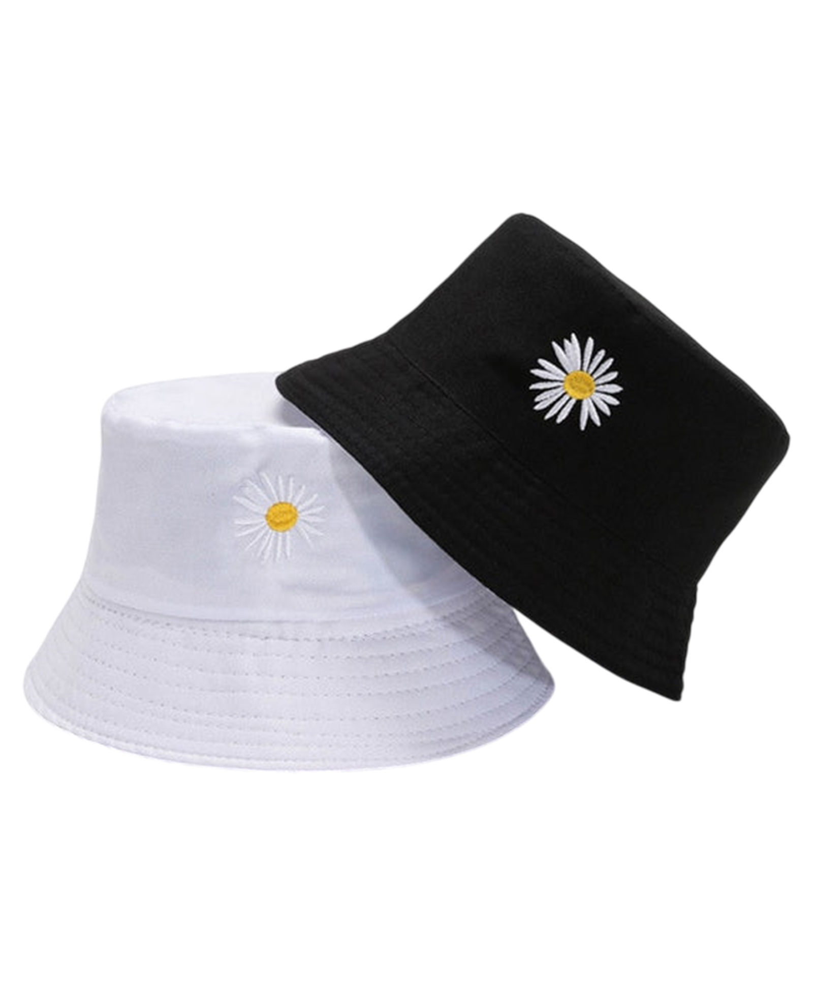 SYGA Reversible Bucket Hat Solid With Floral Embroidered White Black - Diameter 27 cm-picture-14