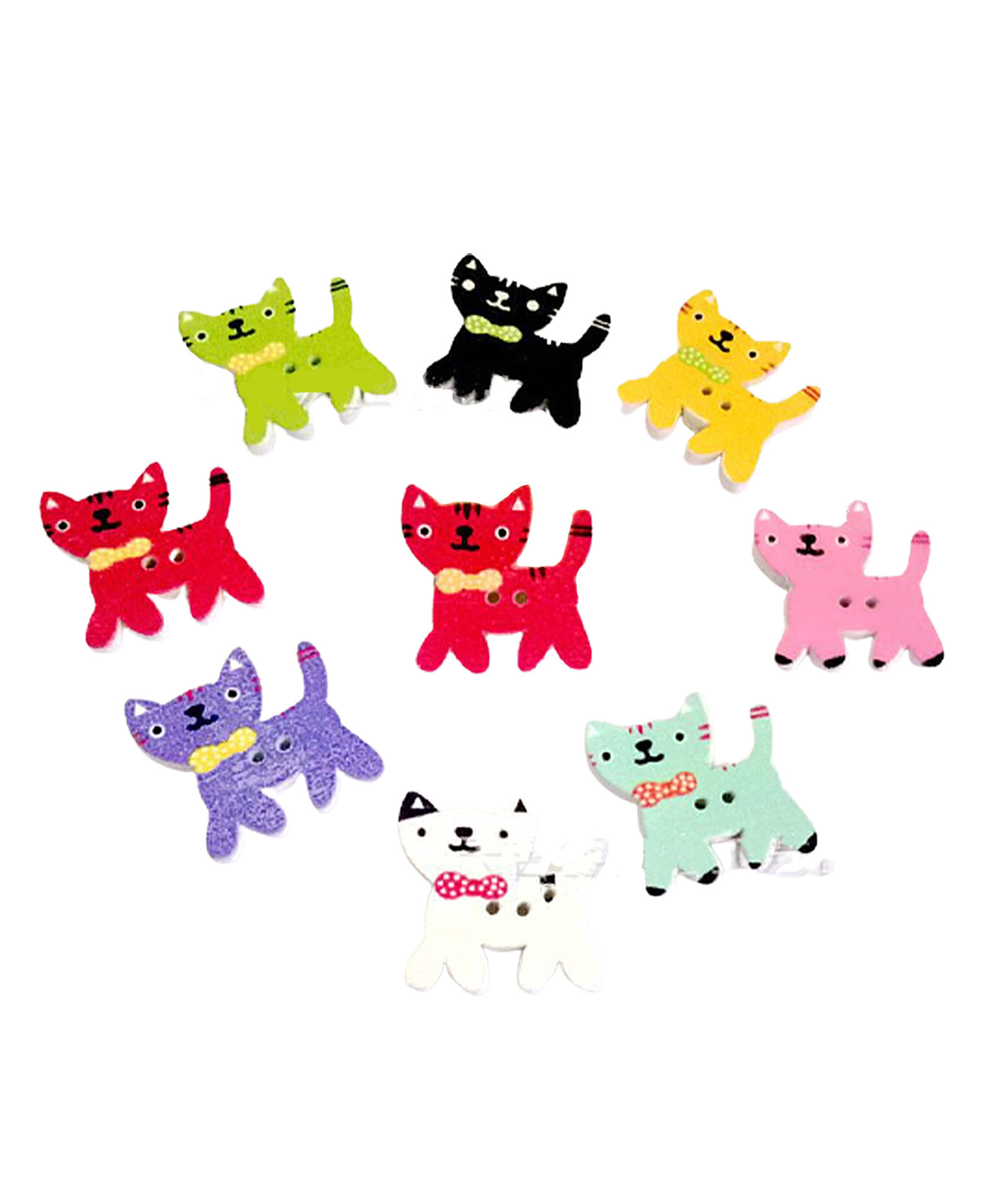 Syga Wooden Buttons Cat Design 50 Pieces - Multicolour-image-26